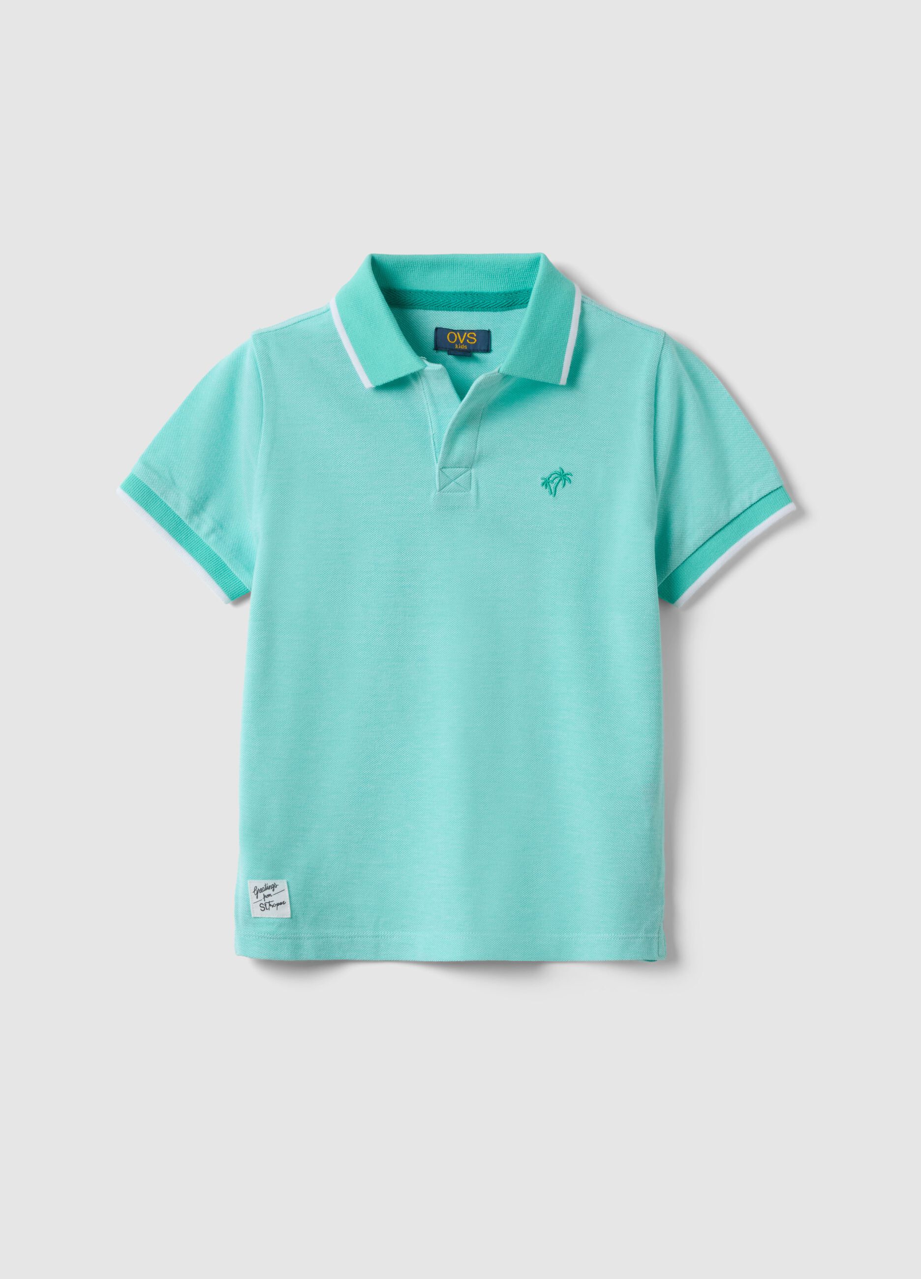 Children's regular fit light blue pure cotton polo with embroidery