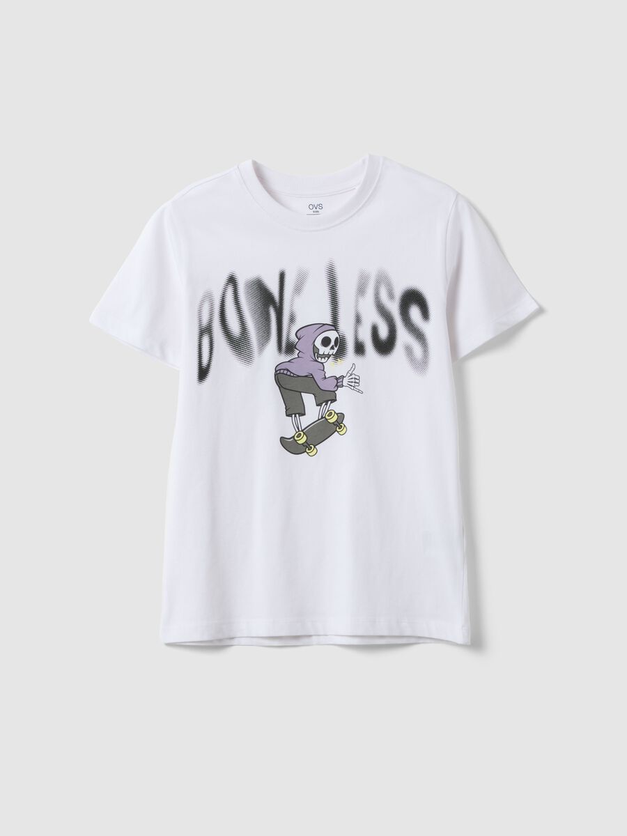 T-shirt in puro cotone bianco da ragazzo regular fit con stampa_3