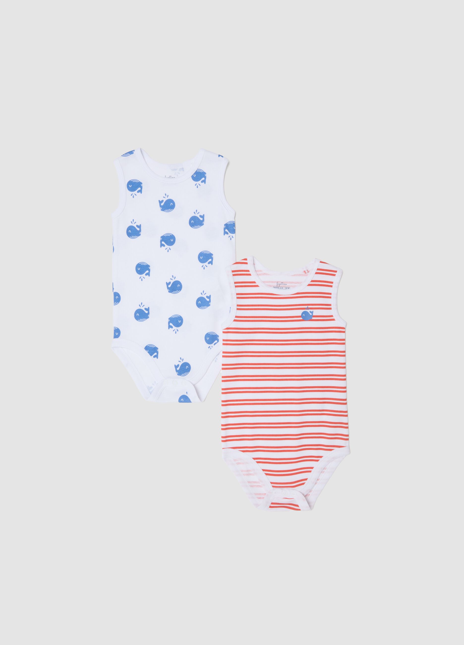 2-pack of multicolour sleeveless organic cotton baby bodysuits
