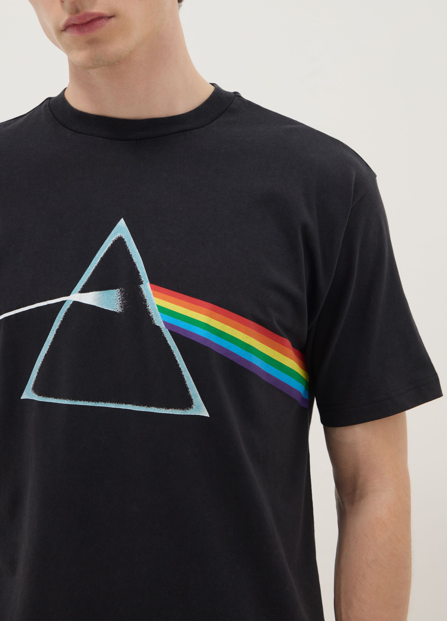 Black regular fit pure cotton T-shirt with Pink Floyd print