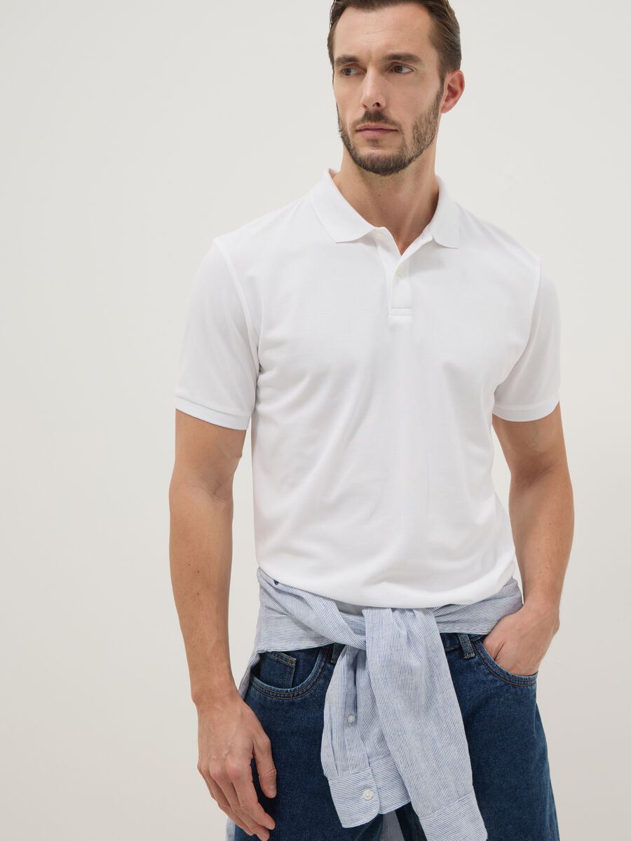 White stretch cotton-blend polo regular fit_1