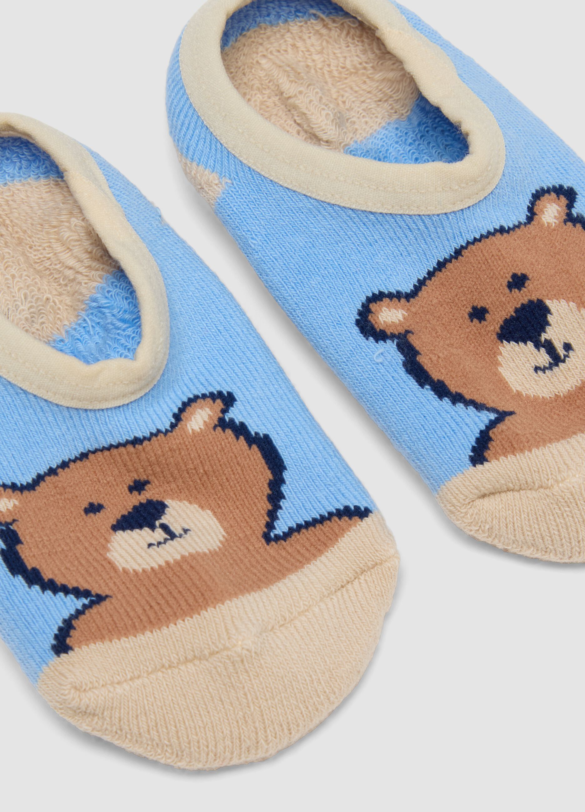 Multicoloured cotton blend non-slip baby socks with bear