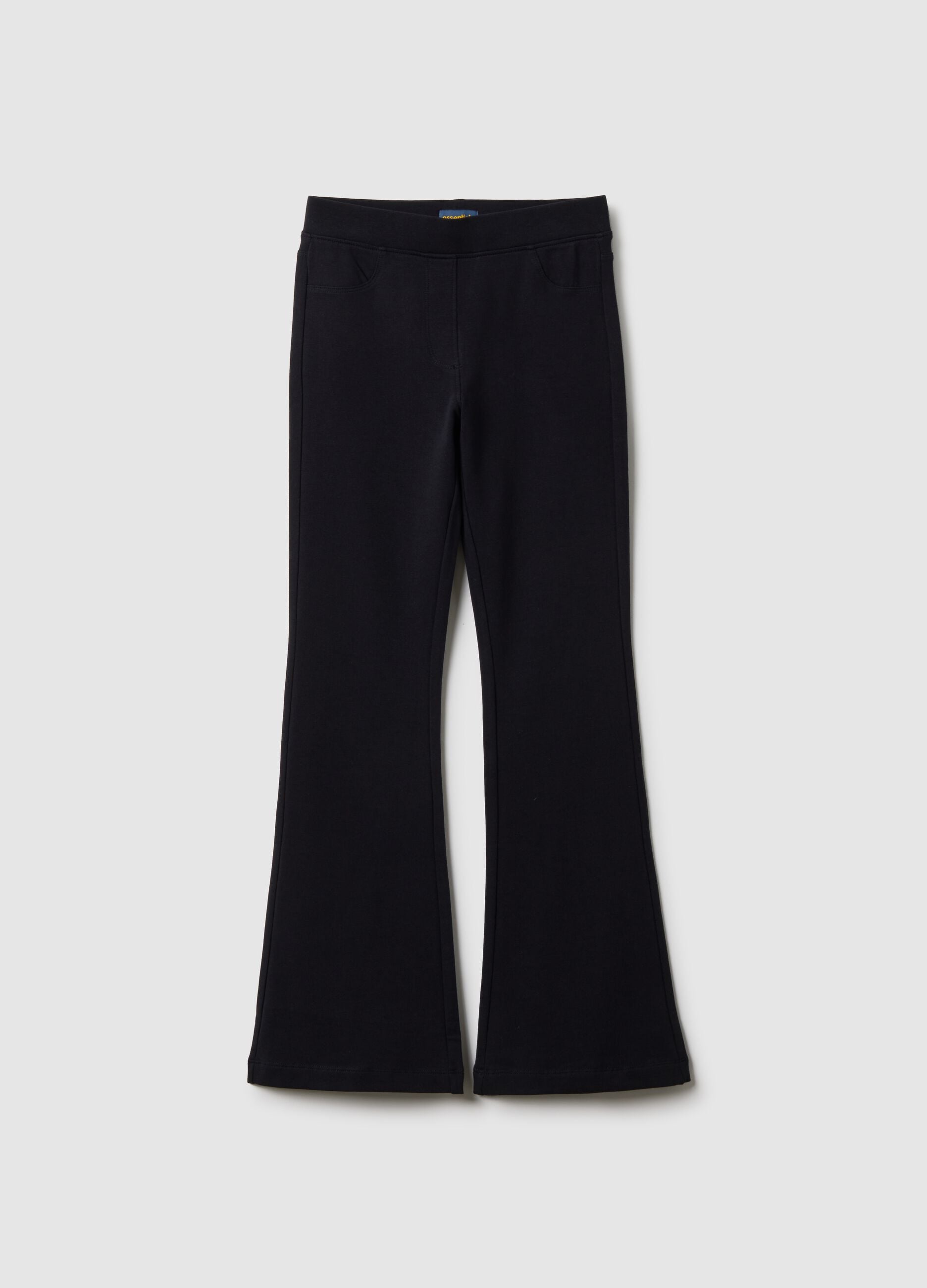 Girls' Regular Fit Black Stretch Cotton Treggings