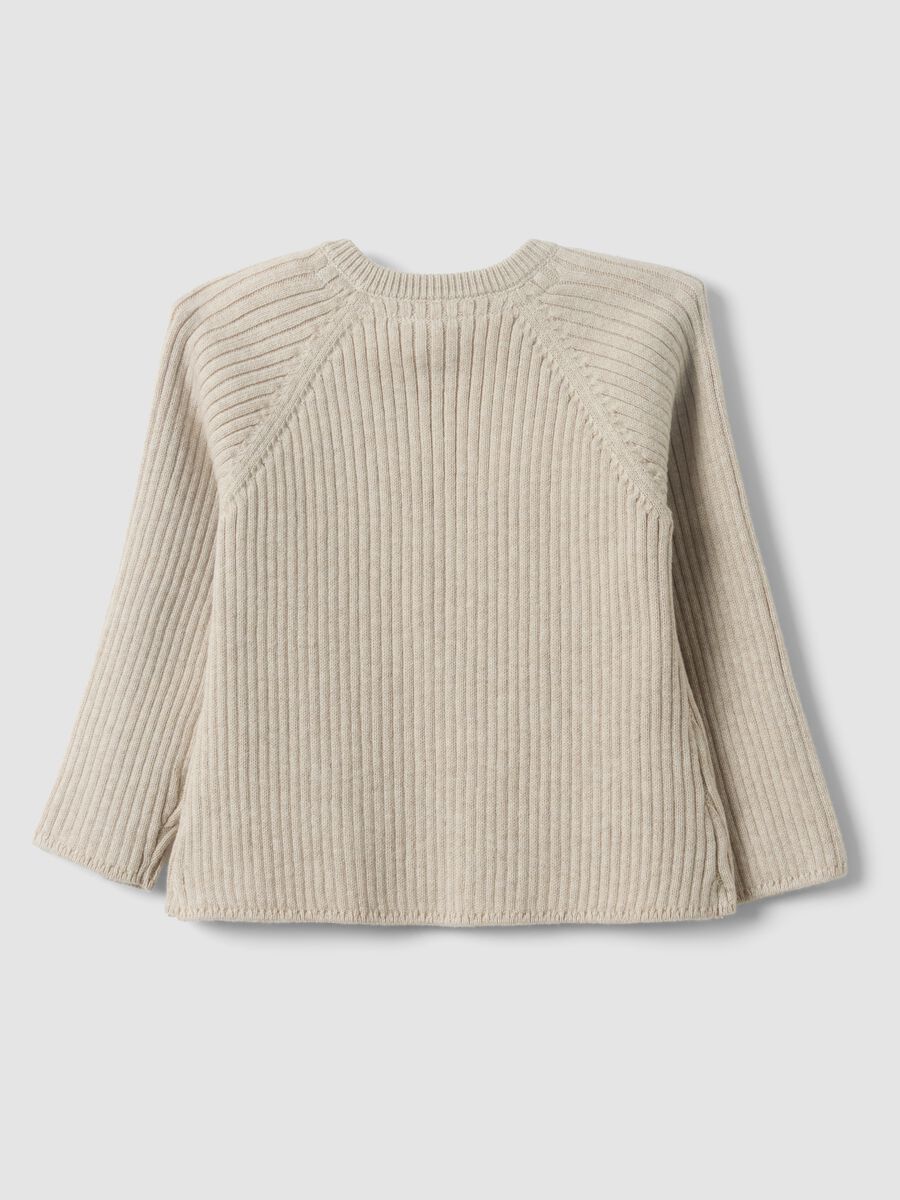 Beige pure organic cotton rib-knit cardigan for baby girl_1