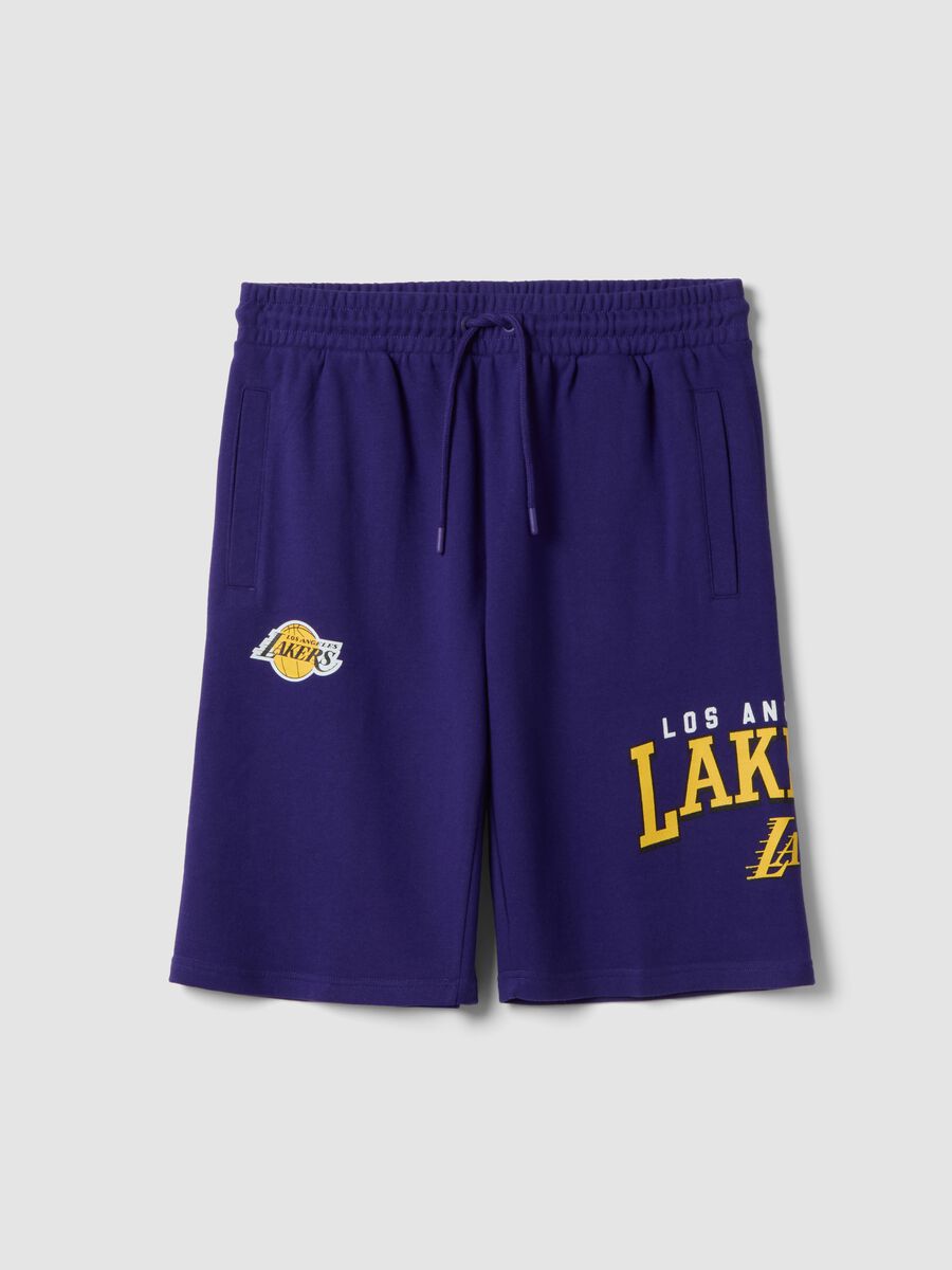 Purple cotton blend shorts with Los Angeles Lakers prints_4