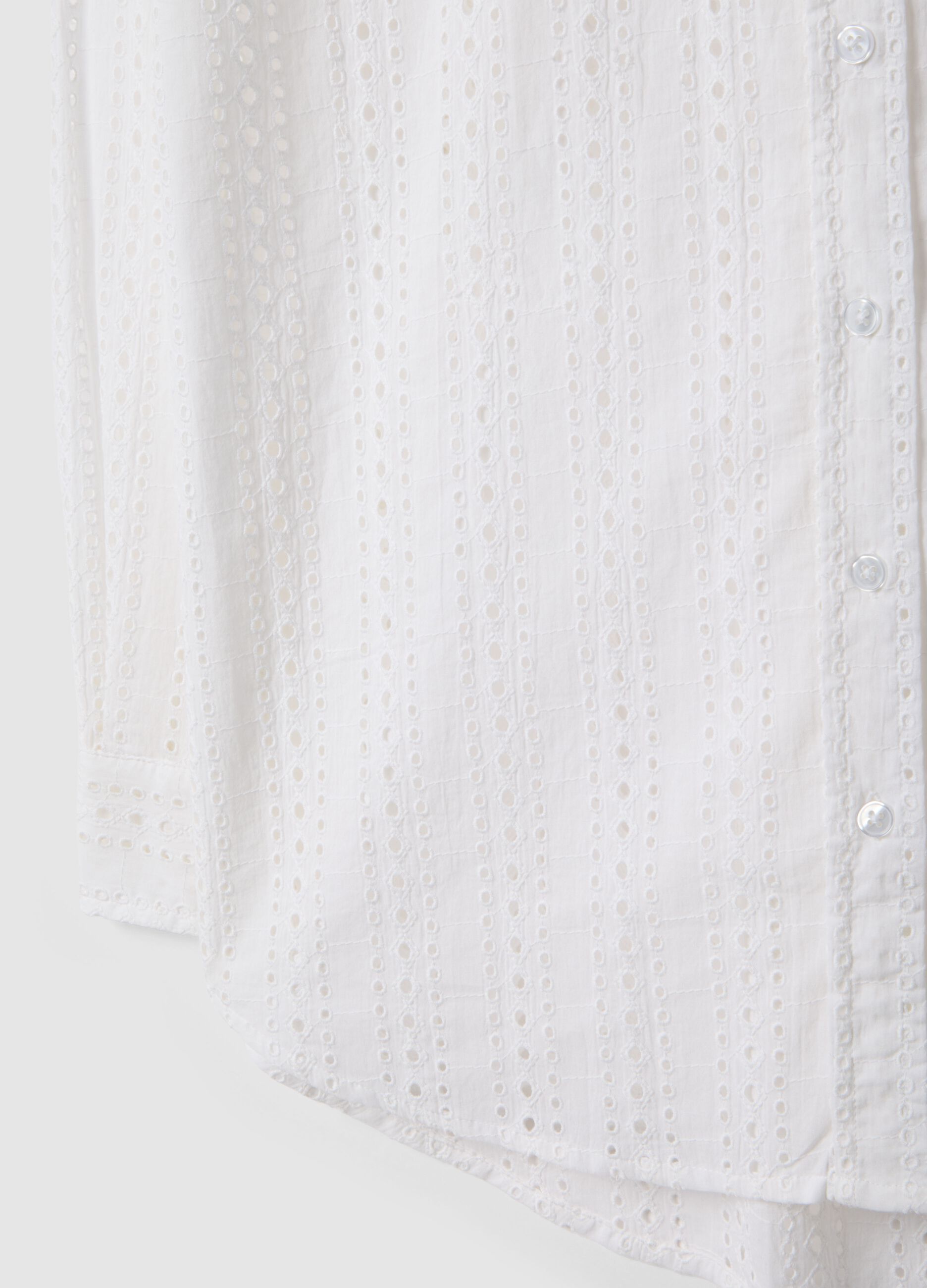 White pure cotton embroidered shirt regular fit with perforated design