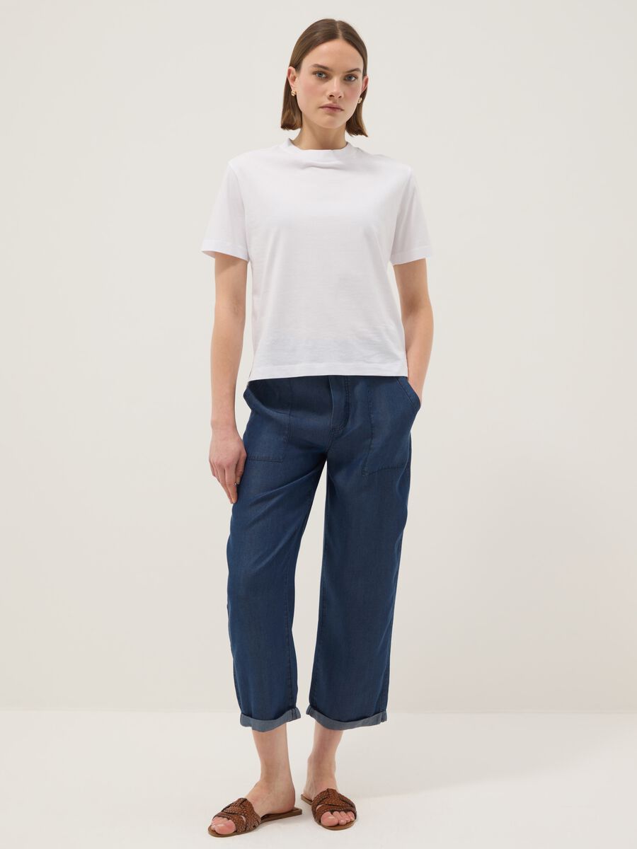 Jeans denim blu in puro lyocell con vita elasticizzata relaxed fit_0