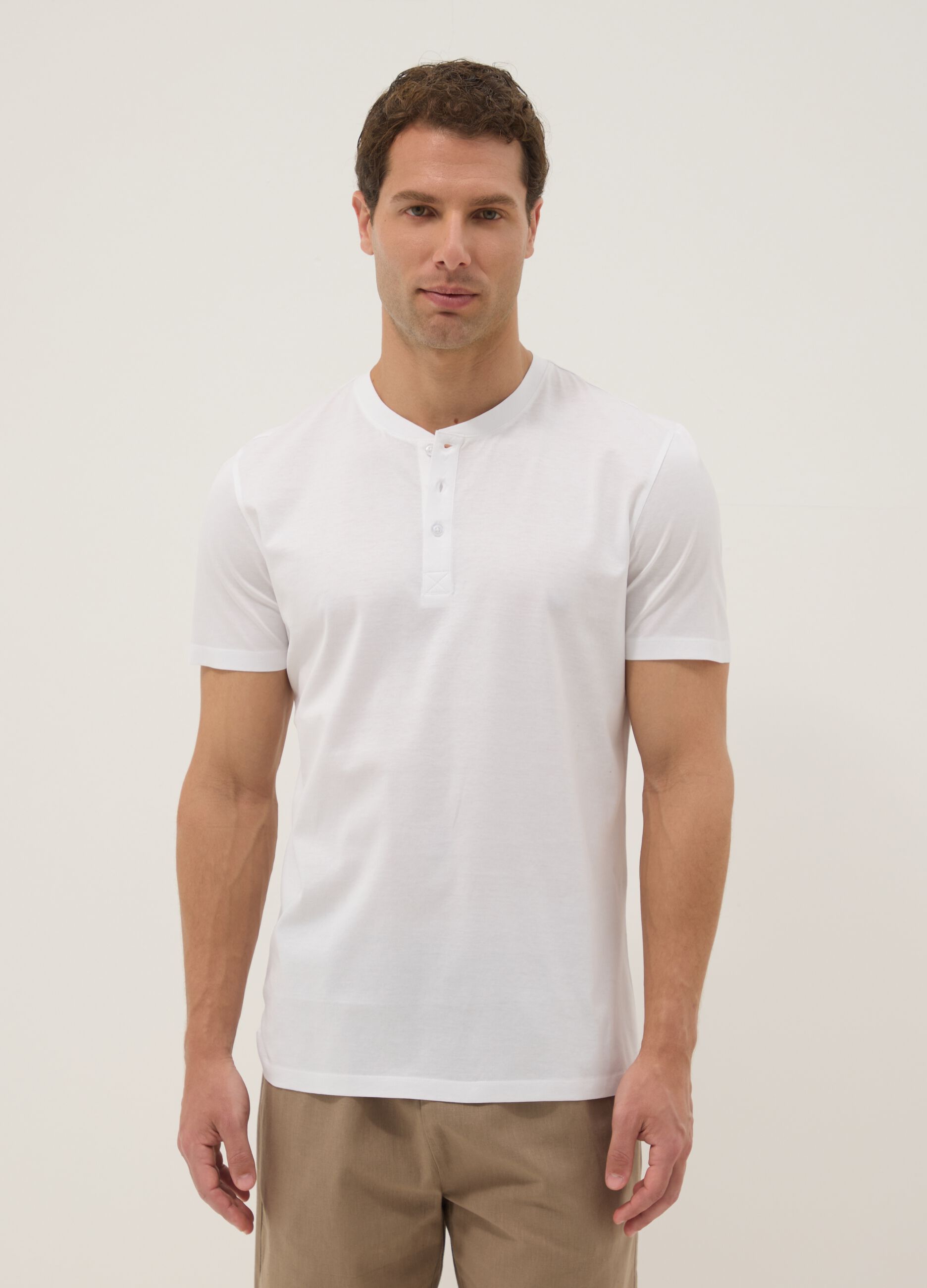 White mercerised pure cotton T-shirt, regular fit