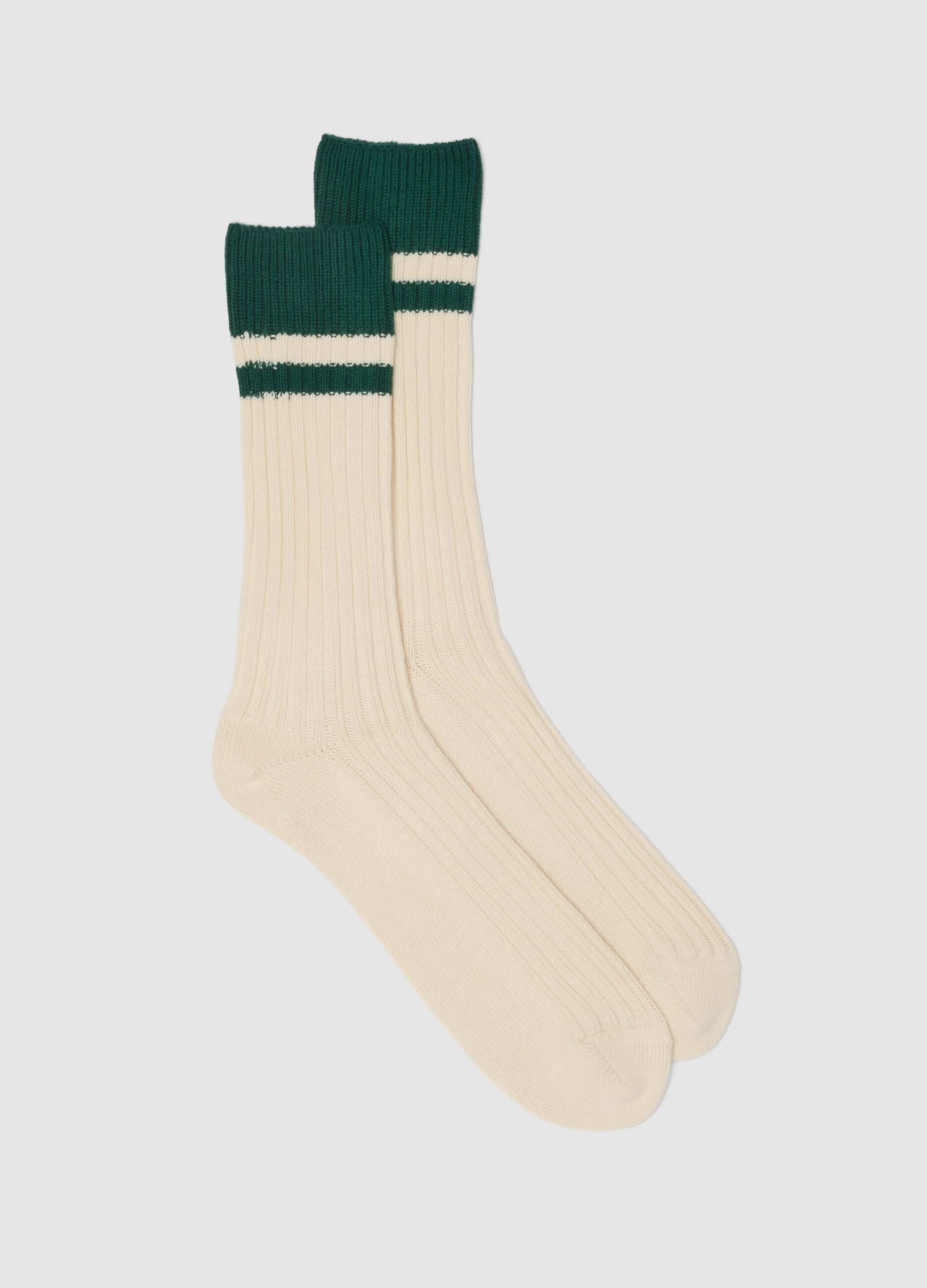 White stretch cotton-blend tennis socks with stripes