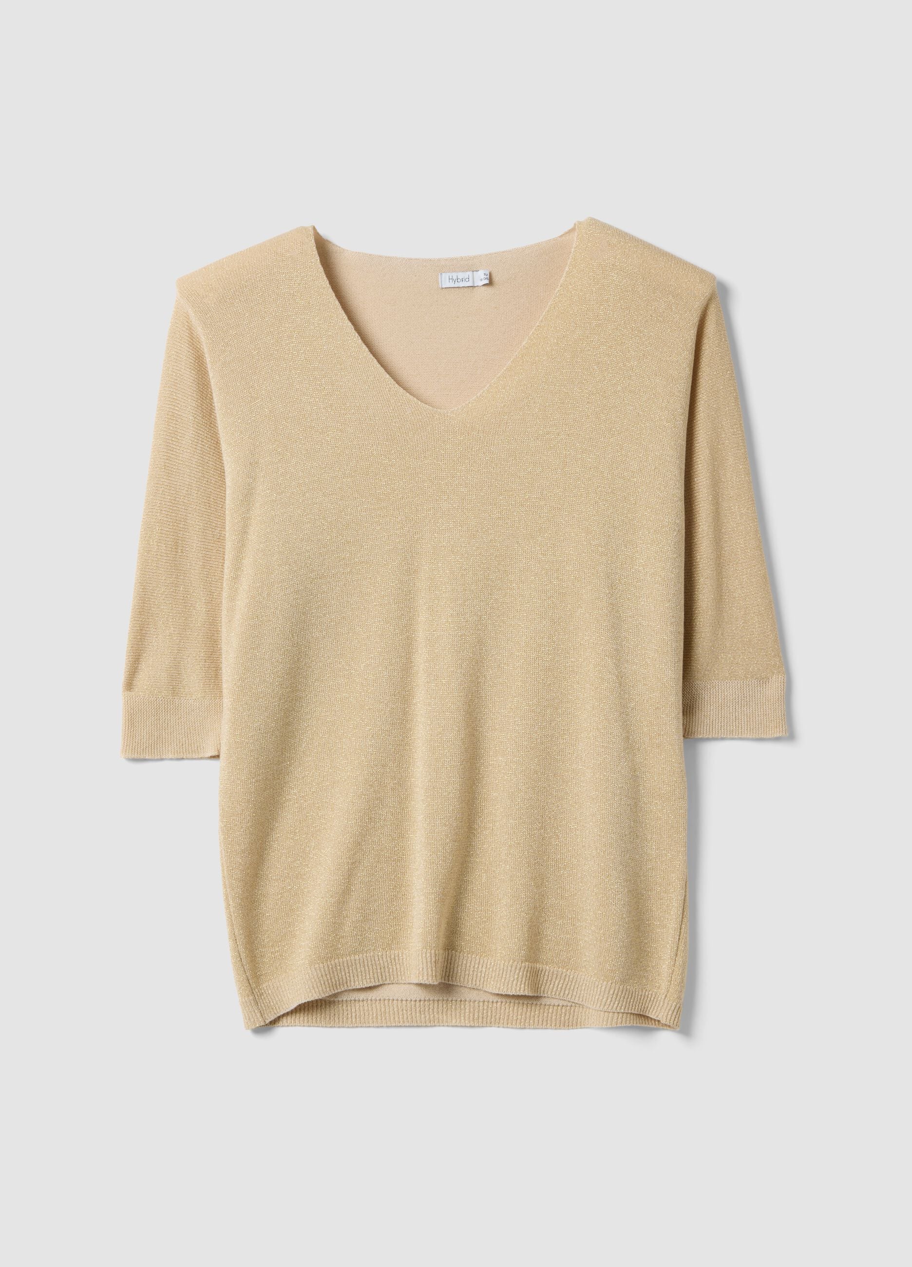Beige modal blend regular fit jumper with shimmering design