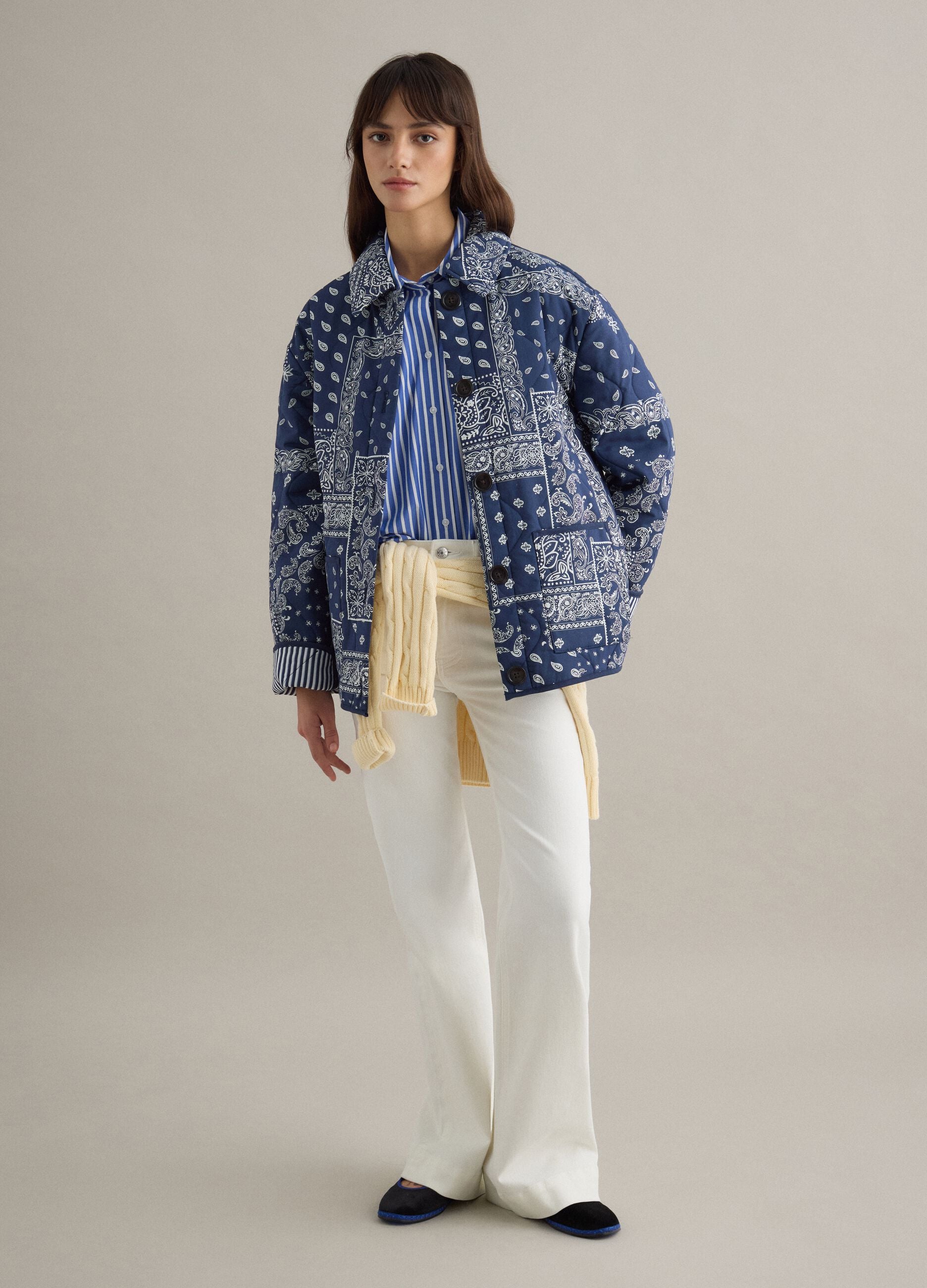 Multicolour padded jacket in pure cotton regular fit with pattern