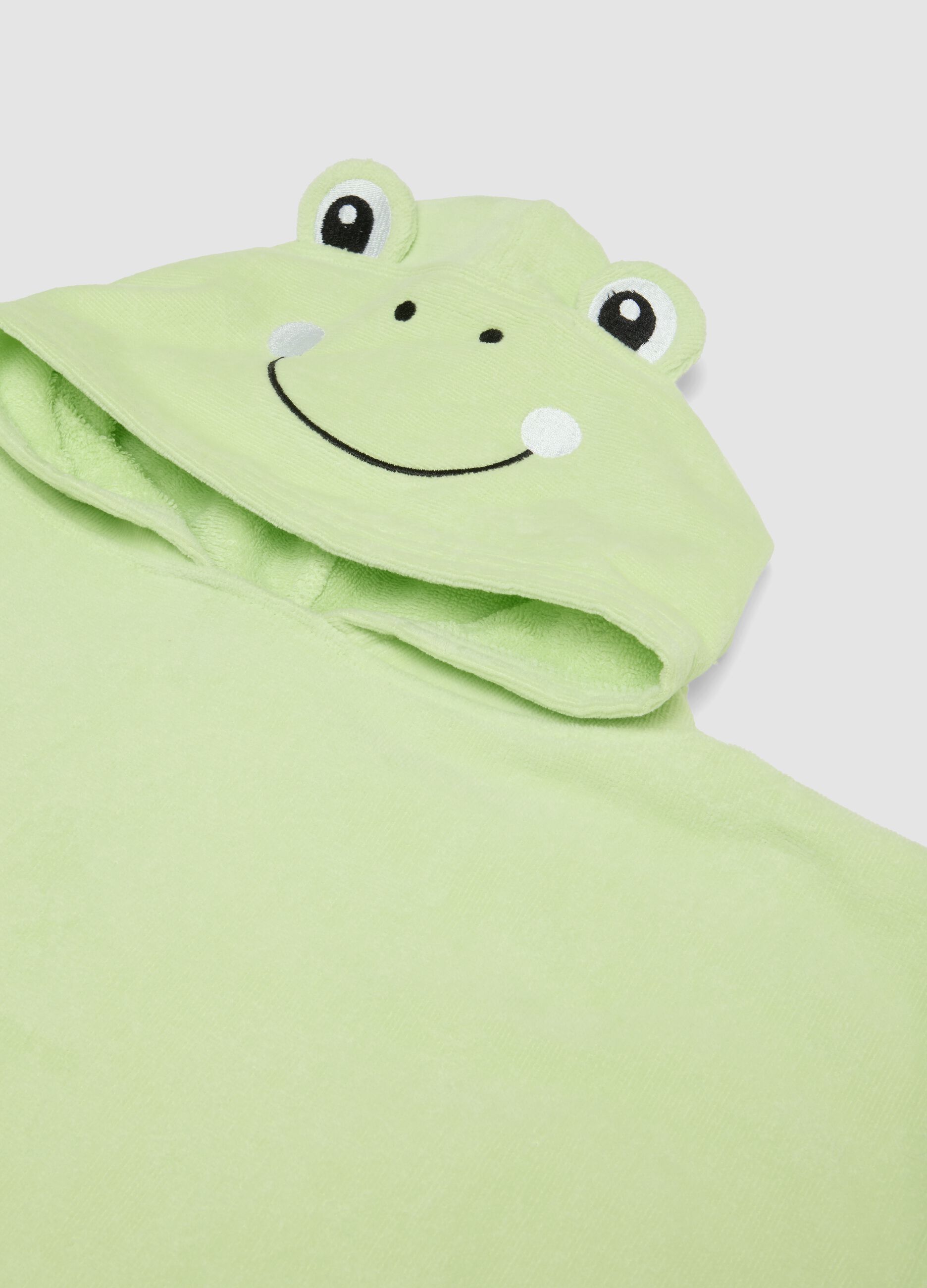 Poncho da spiaggia in puro cotone verde da neonato con cappuccio