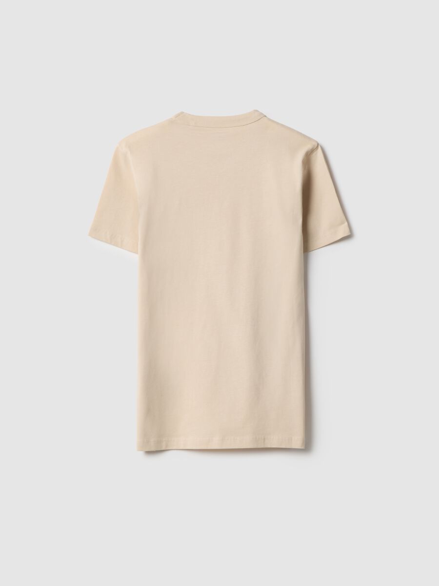 Boy's beige crew neck T-shirt in pure cotton, over fit_4