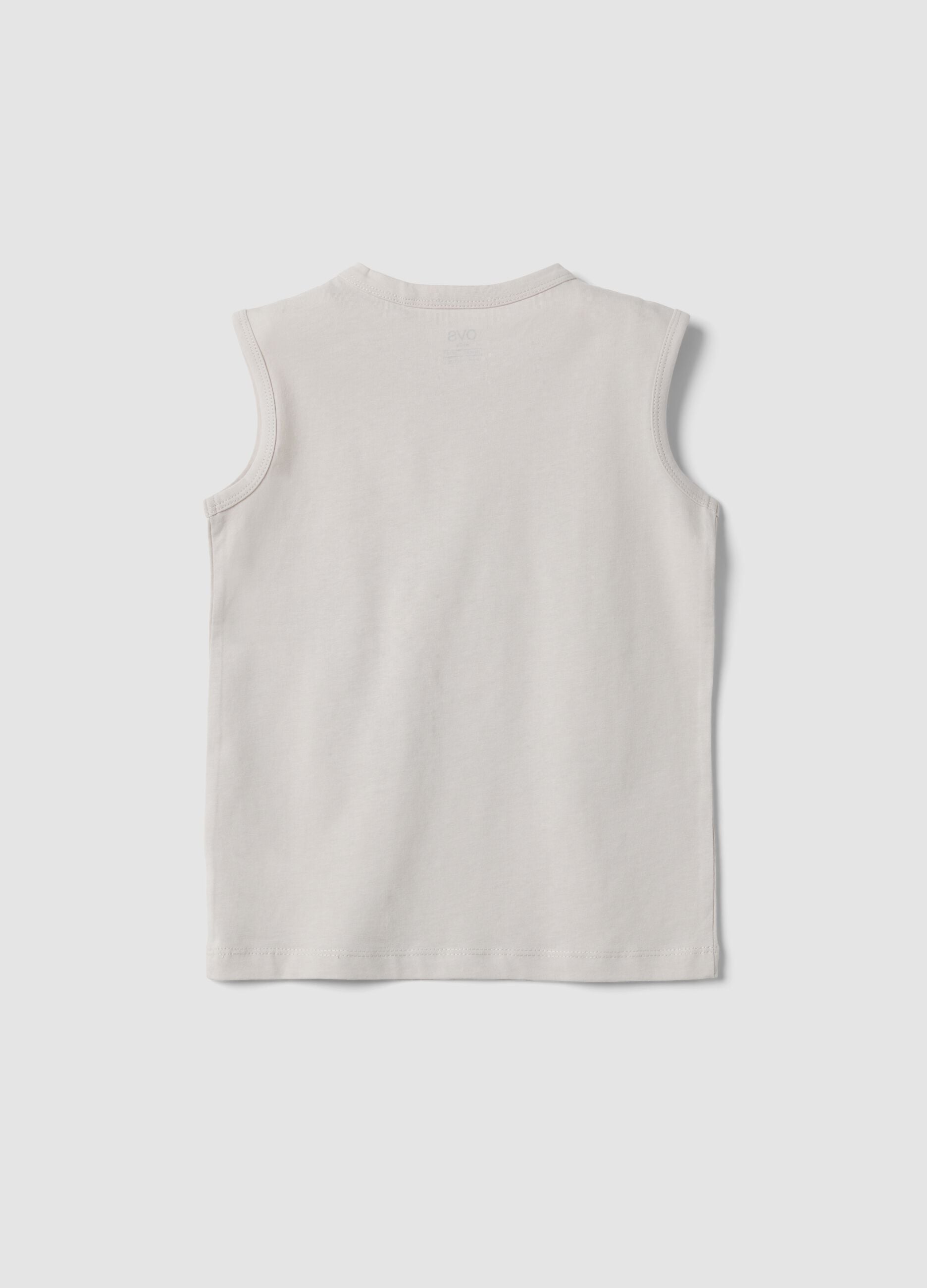 White pure cotton kids&rsquo; vest with surf print, regular fit