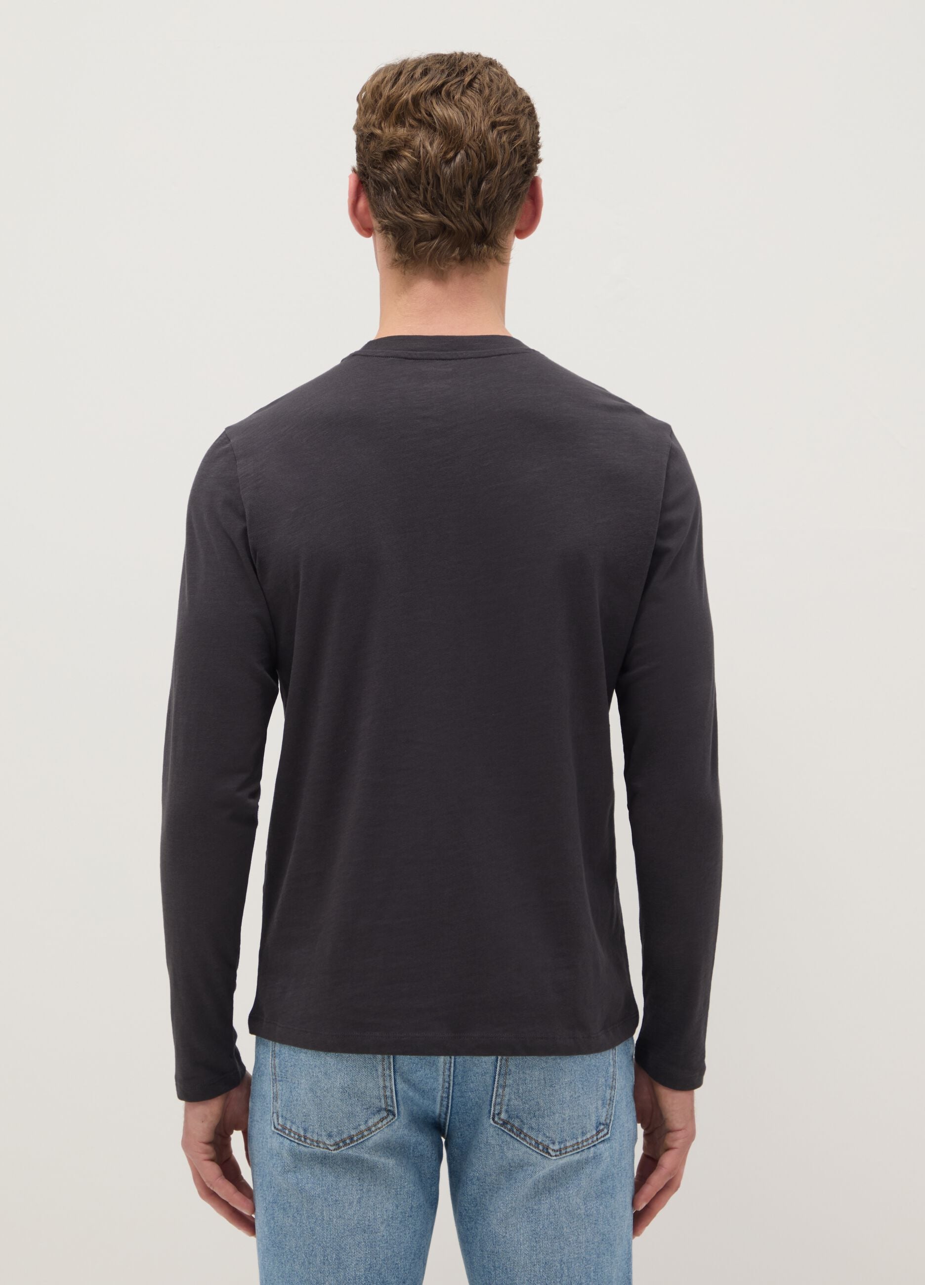 Grey long-sleeve pure cotton regular fit T-shirt