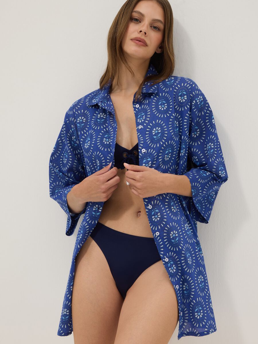 Blue pure cotton patterned kaftan_0