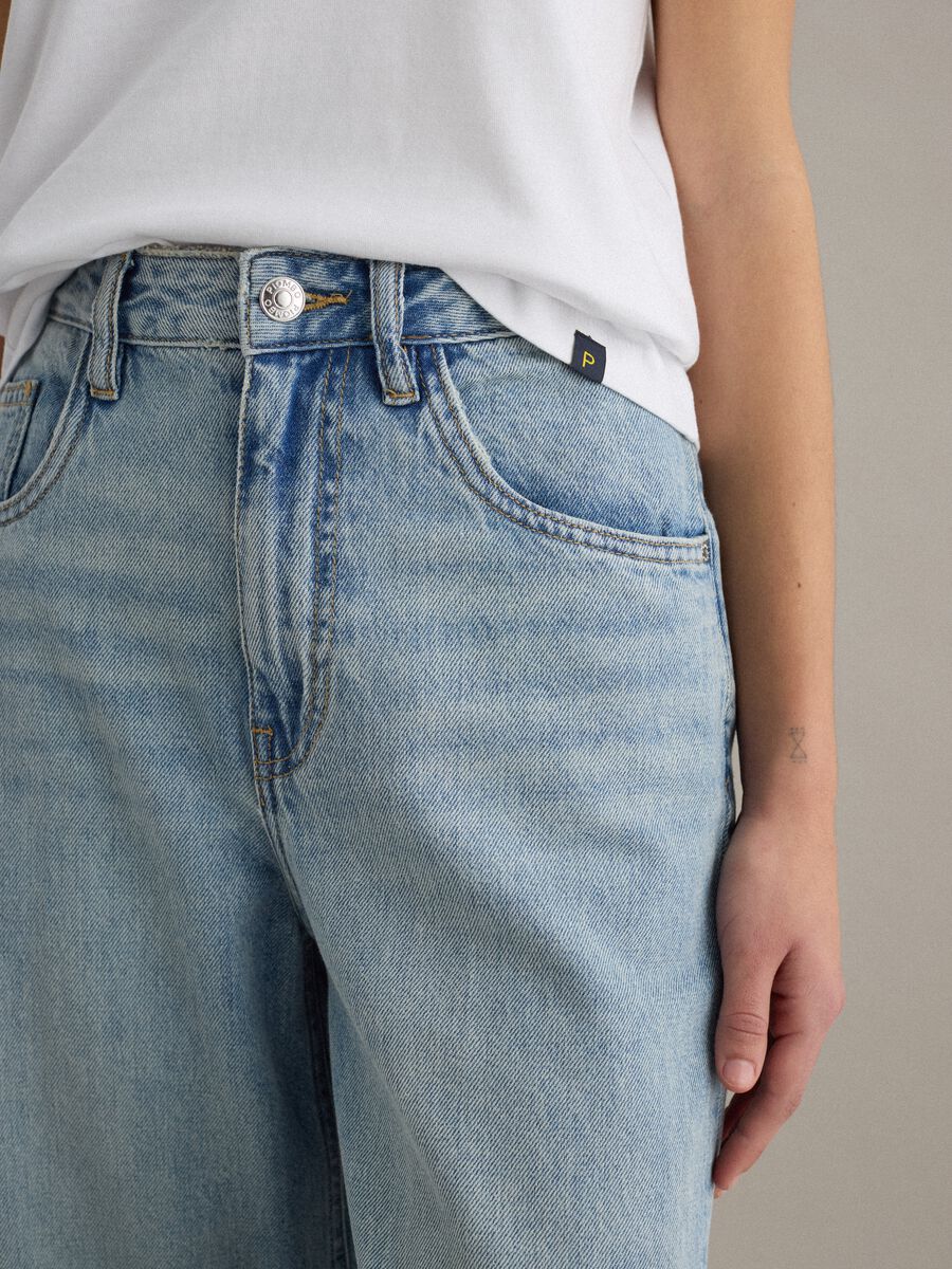 Straight leg blue denim jeans in pure cotton_4