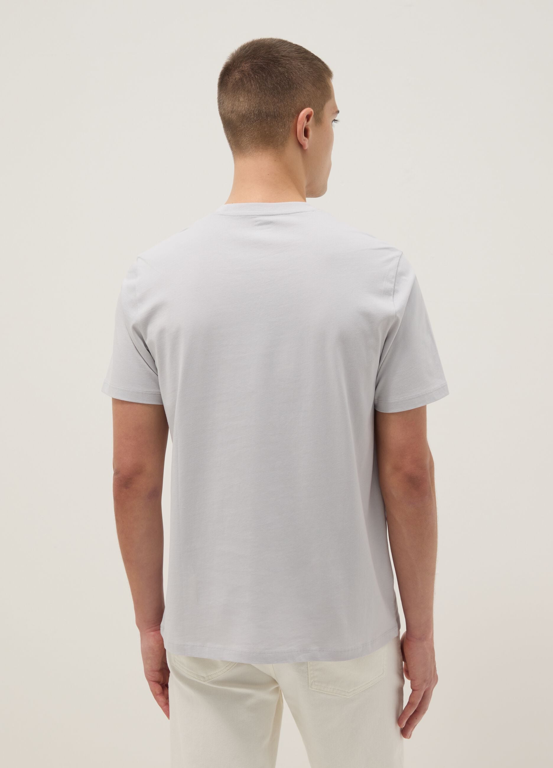 Grey pure cotton regular fit V-neck T-shirt