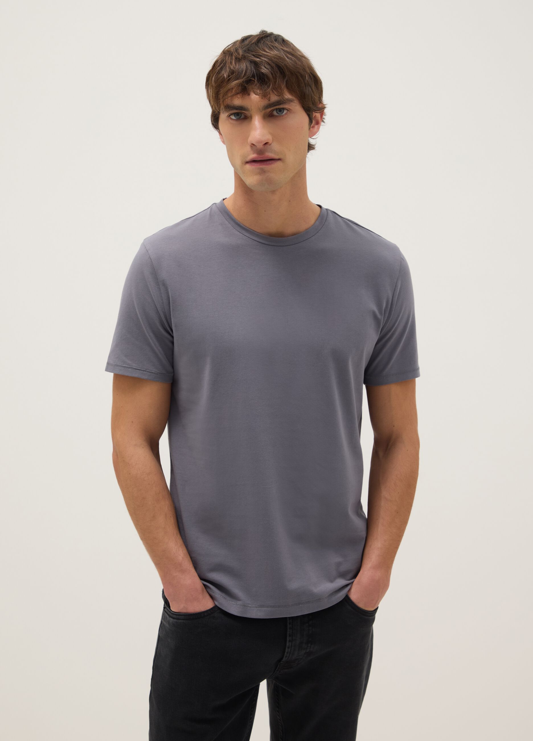Grey slim fit stretch cotton T-shirt