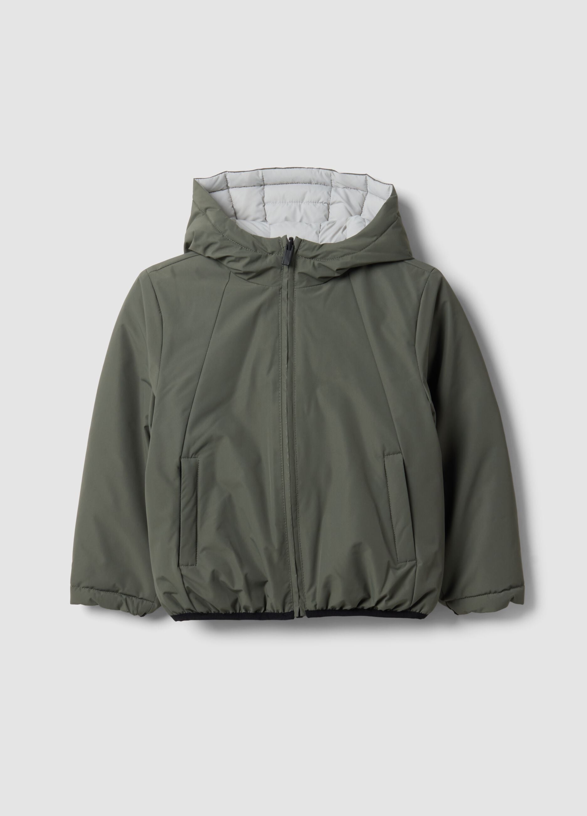 Grey reversible ultralight hooded zip jacket for boys