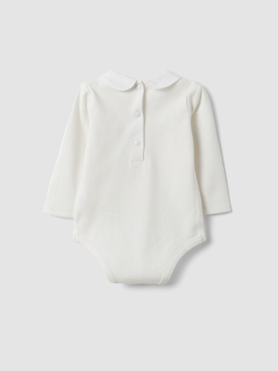 White organic cotton bodysuit with collar for baby girl_1