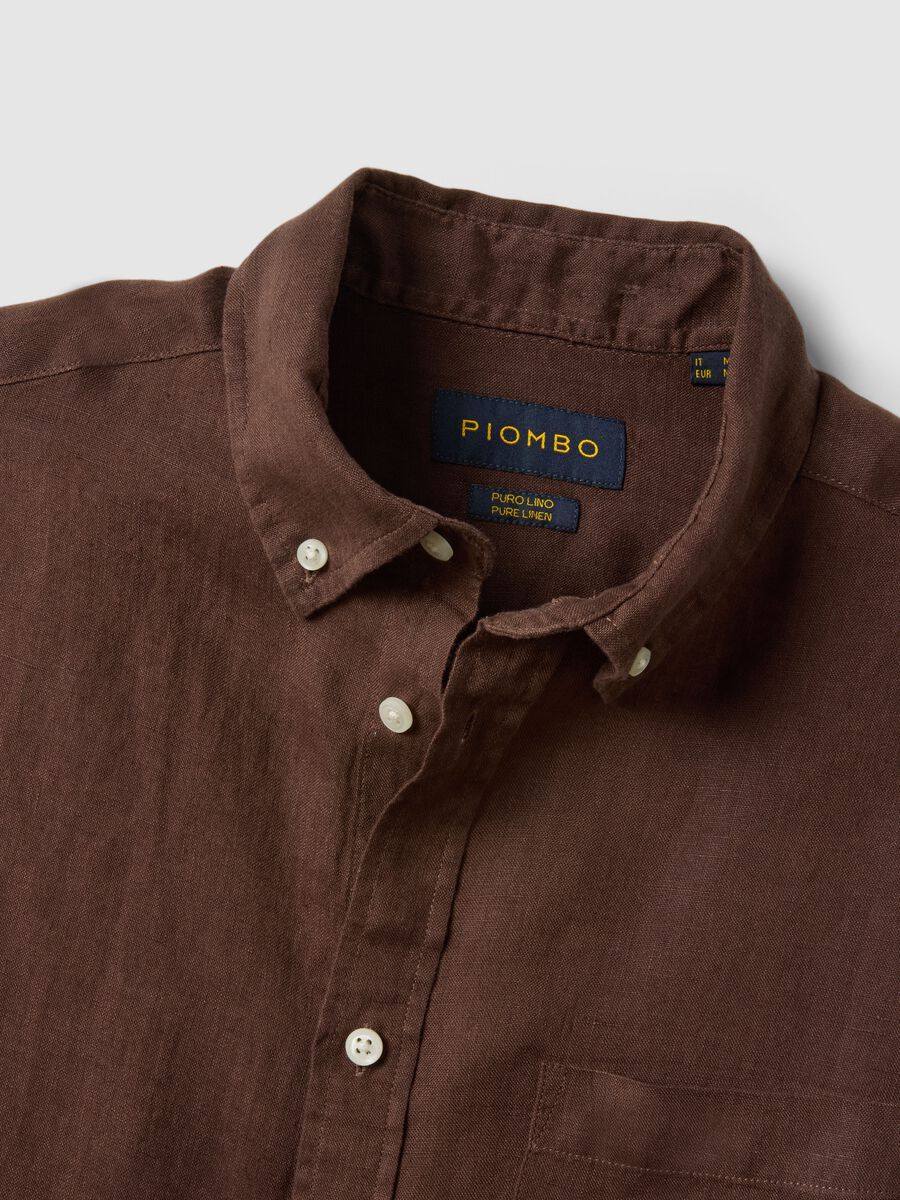 Brown pure linen long-sleeve shirt regular fit_5