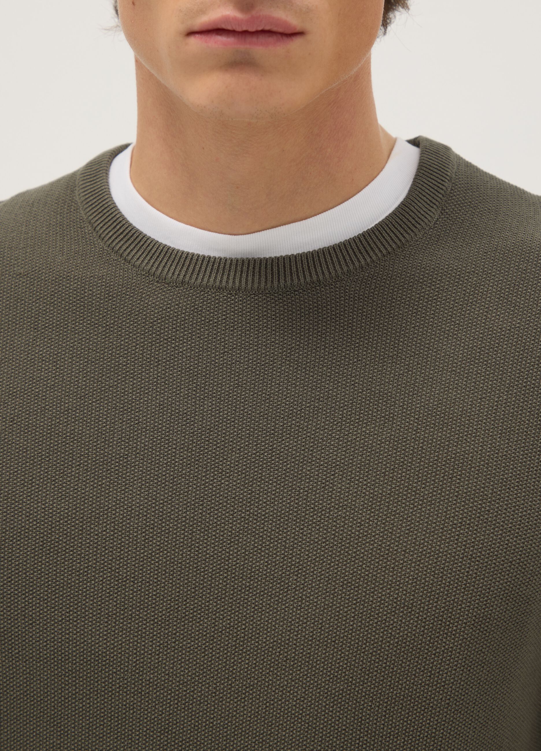 Green Crew Neck Sweater in Pure Cotton Regular Fit