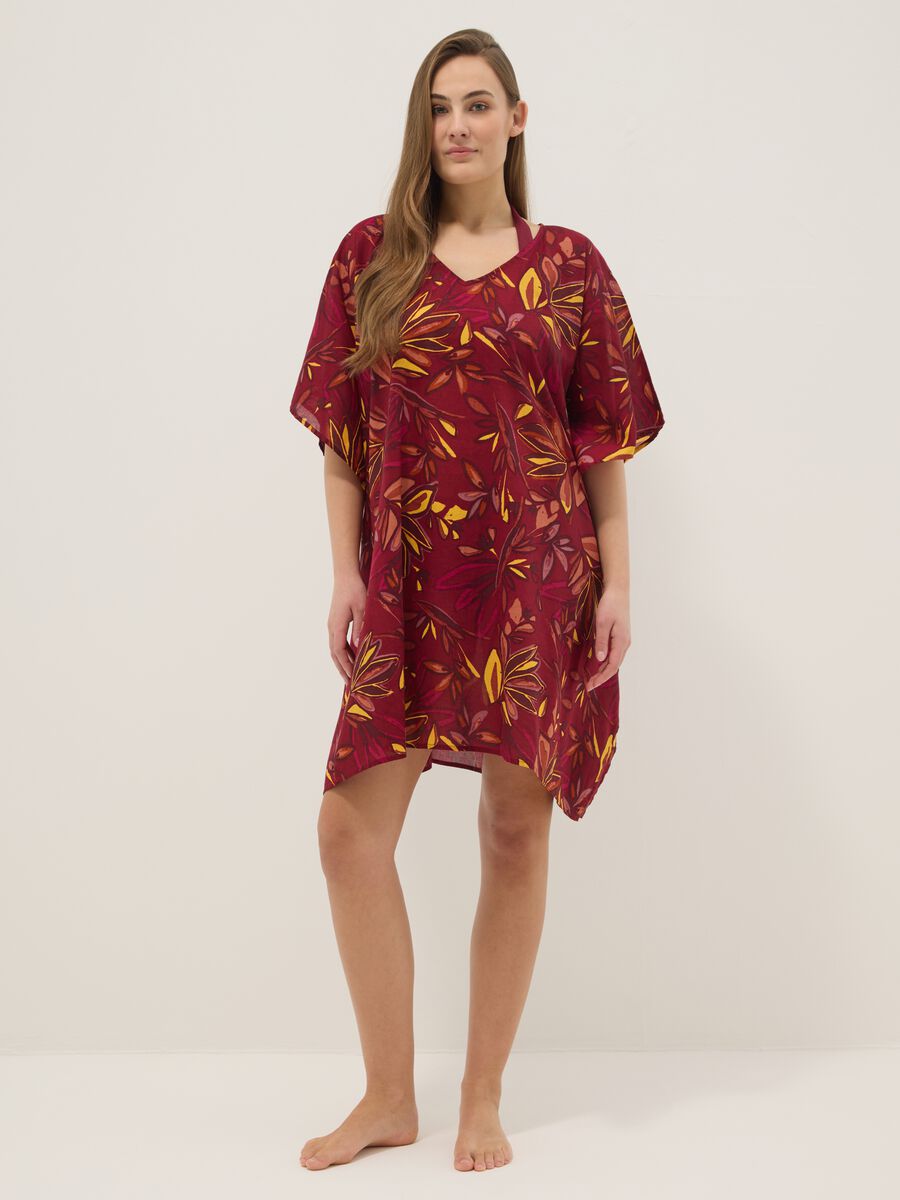 Multicolour pure cotton beach cover-up with floral print_0
