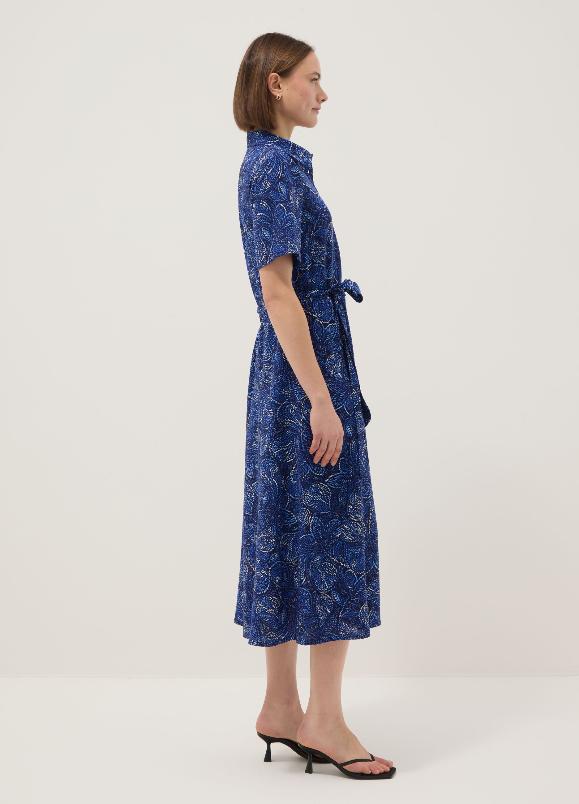 Multi-colour pure viscose dress, regular fit with belt