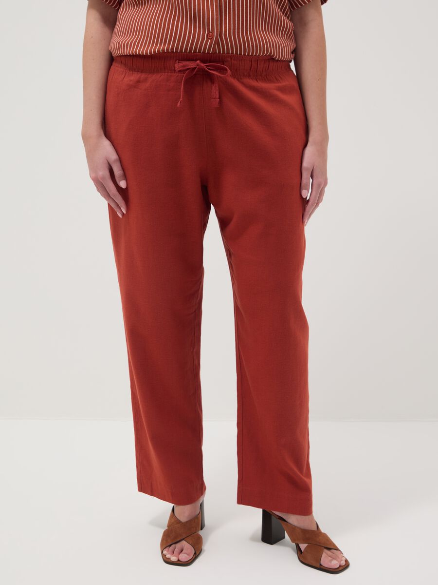 Regular fit red linen blend trousers_1