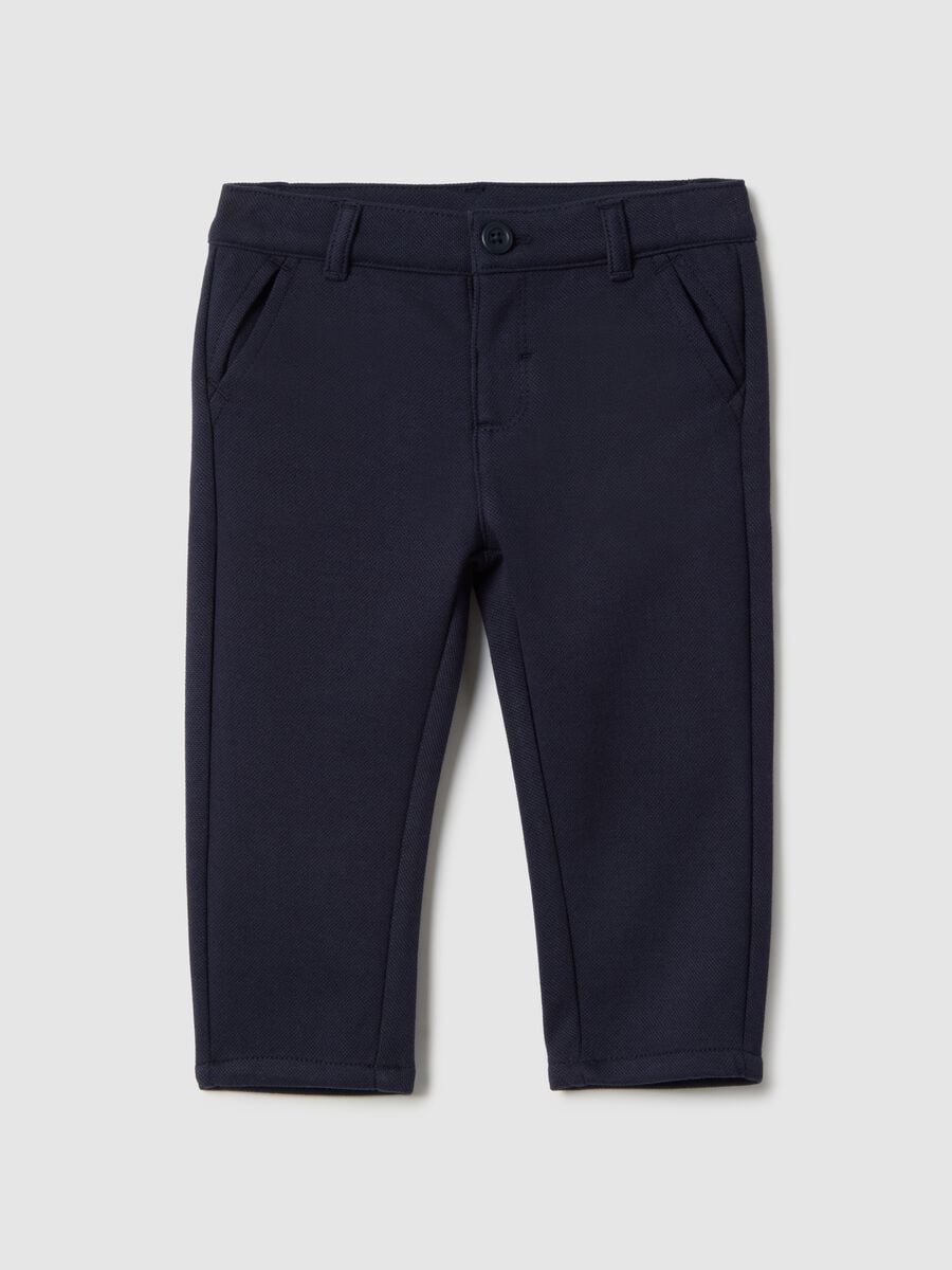 Regular fit blue cotton blend trousers for baby_0