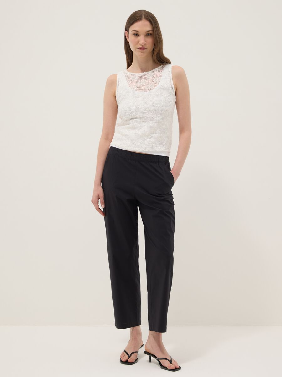 Blue stretch cotton trousers with elasticated waistband_0