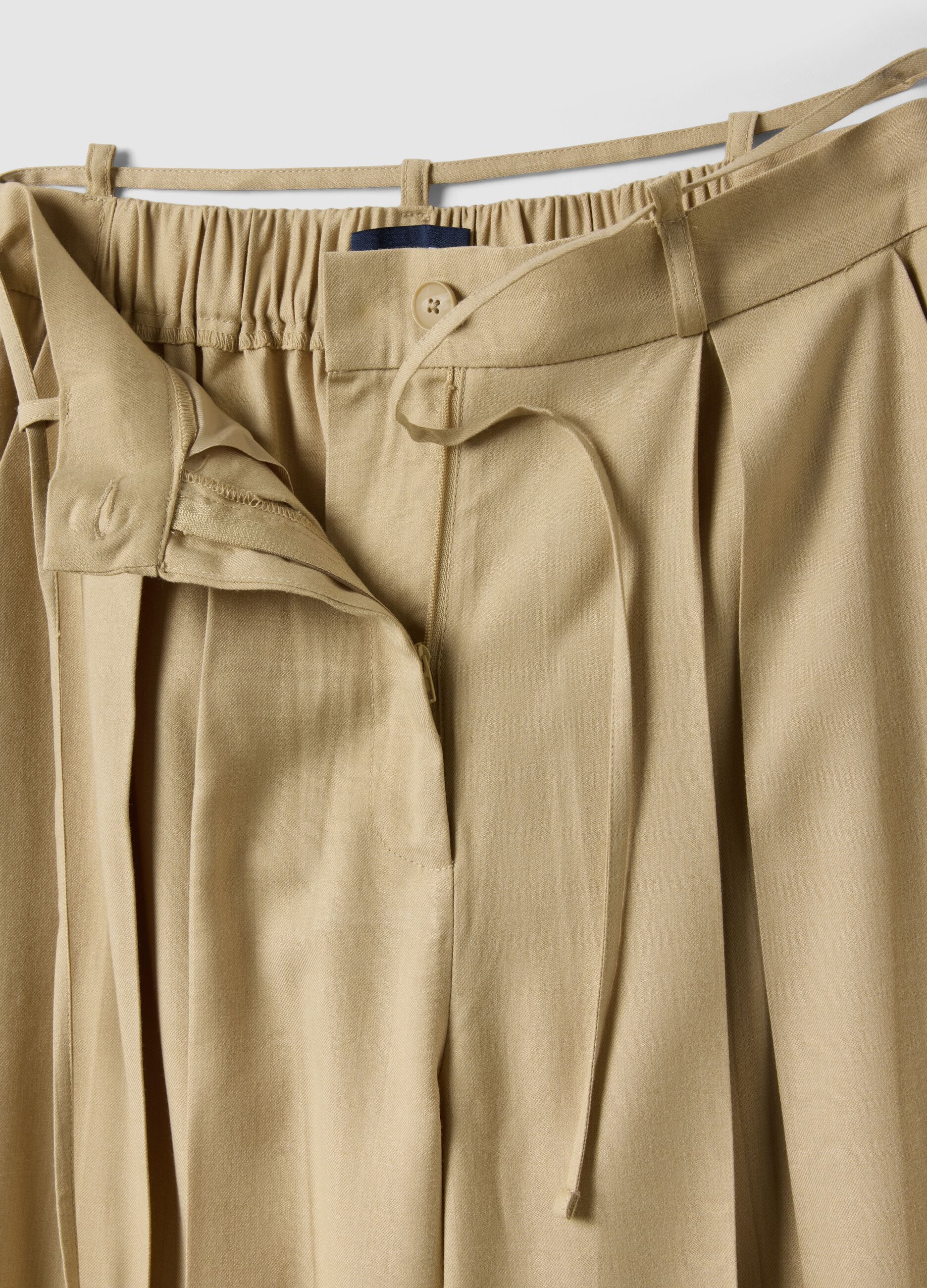 Beige viscose blend flare trousers