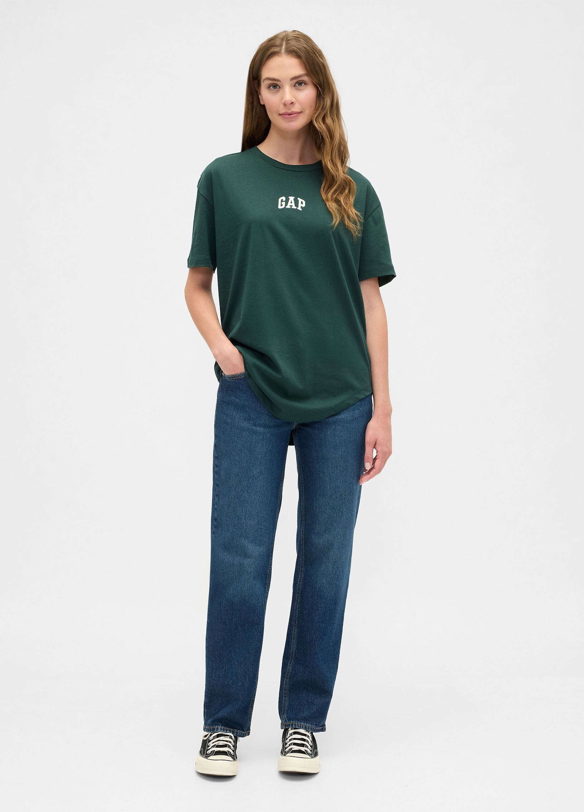 Green short-sleeve cotton T-shirt