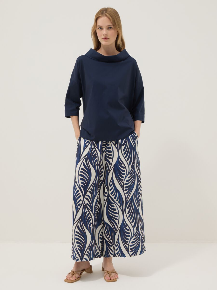 Blue viscose-blend palazzo trousers_0