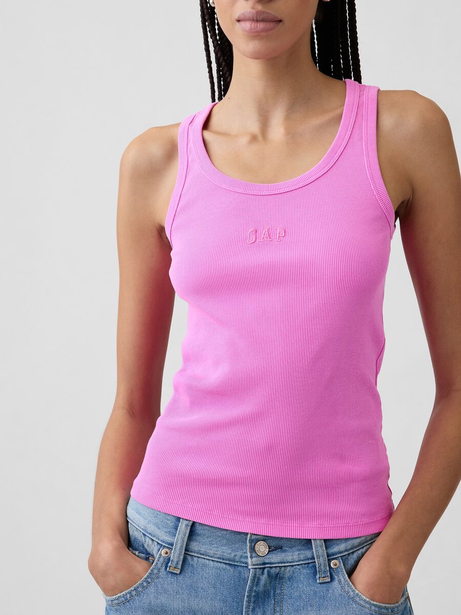 Top in cotone elasticizzato a costine con logo GAP_3