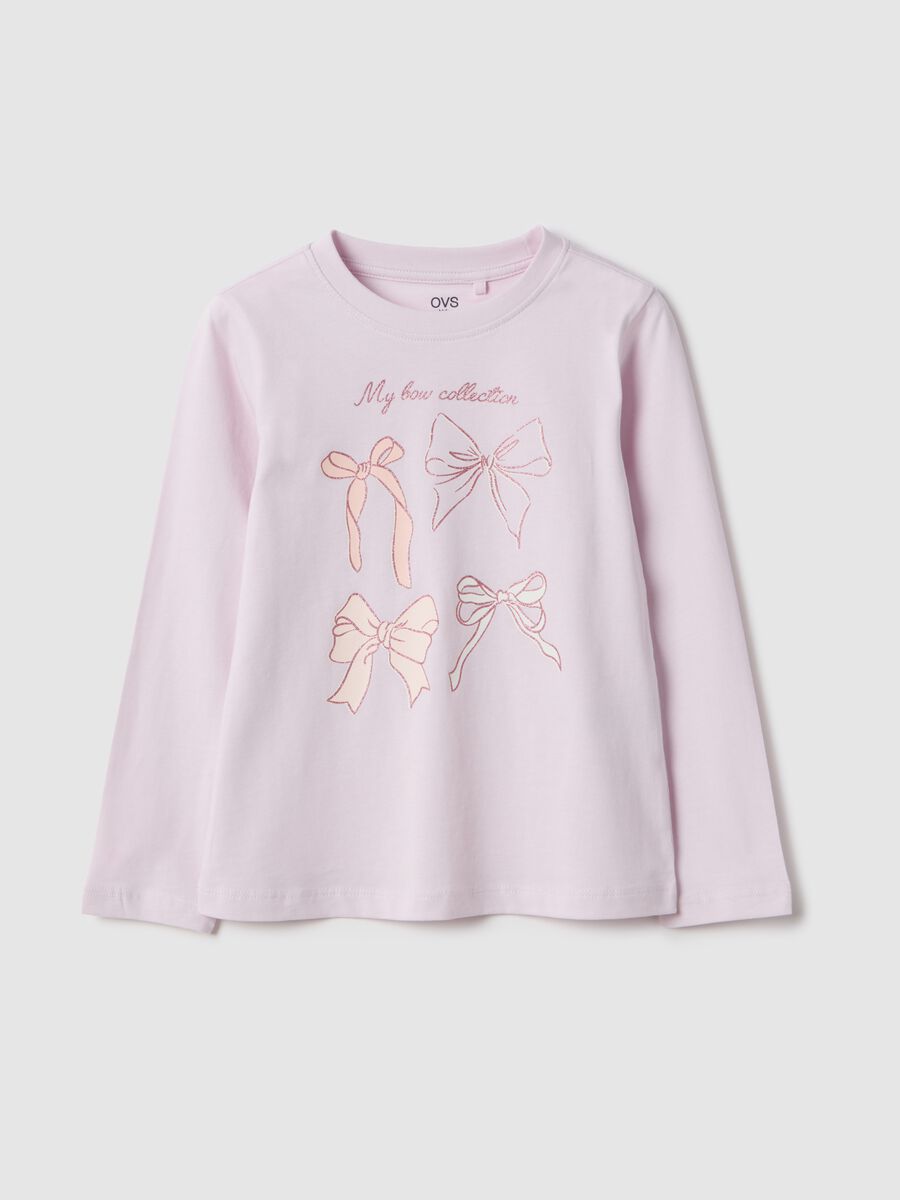 Purple pure cotton t-shirt with bows for girls_0