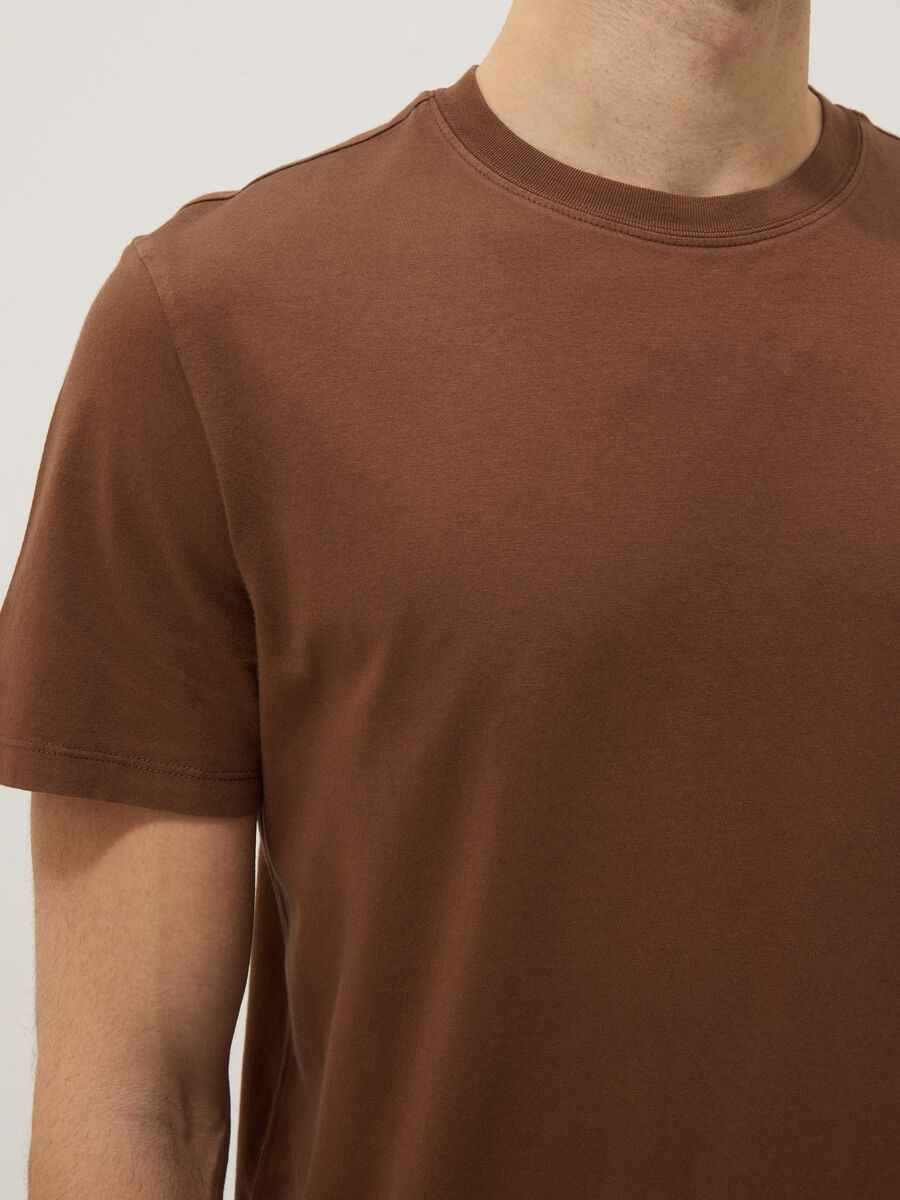 Brown crew neck pure cotton regular fit t-shirt_3