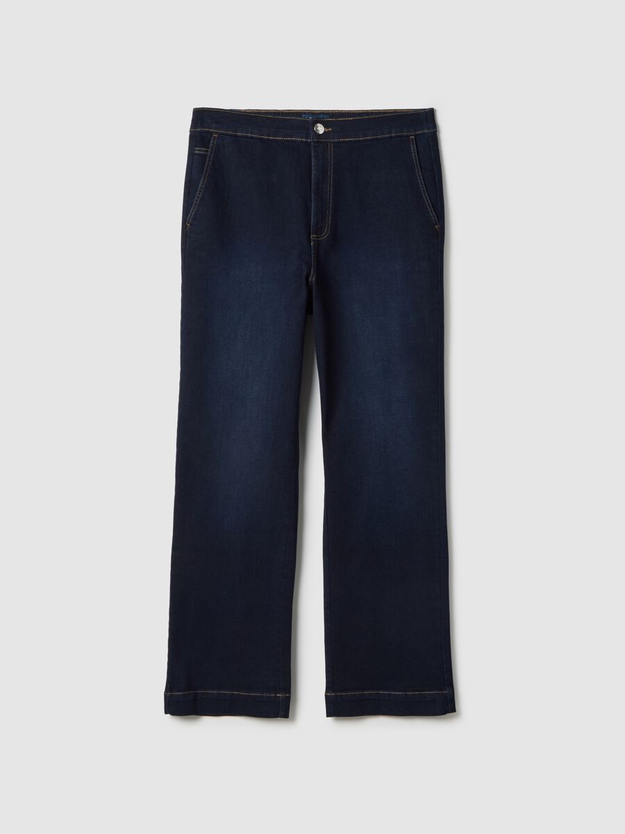 Jeans wide leg in cotone elasticizzato blu_4