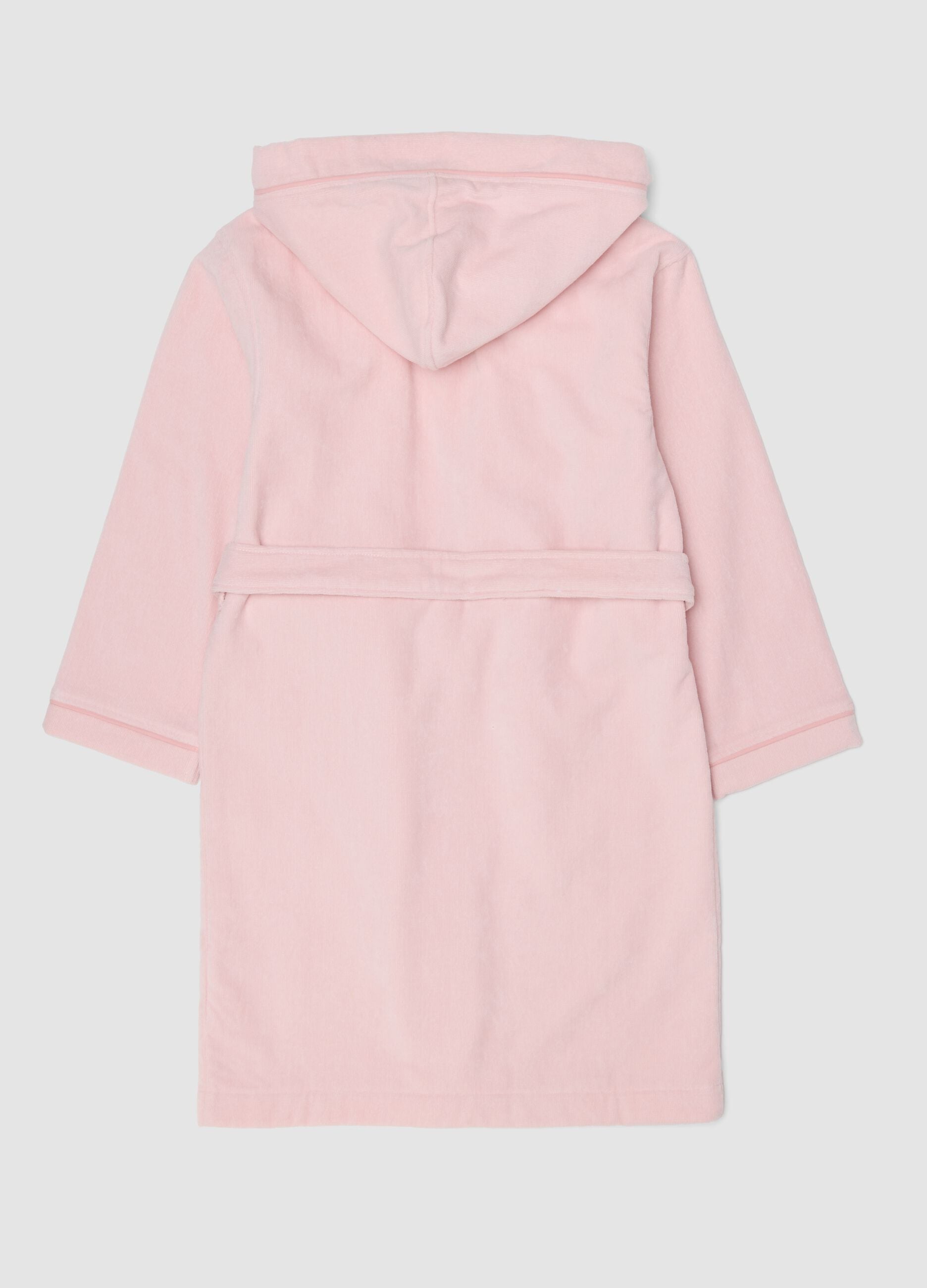 Pink organic cotton hooded bathrobe for girls