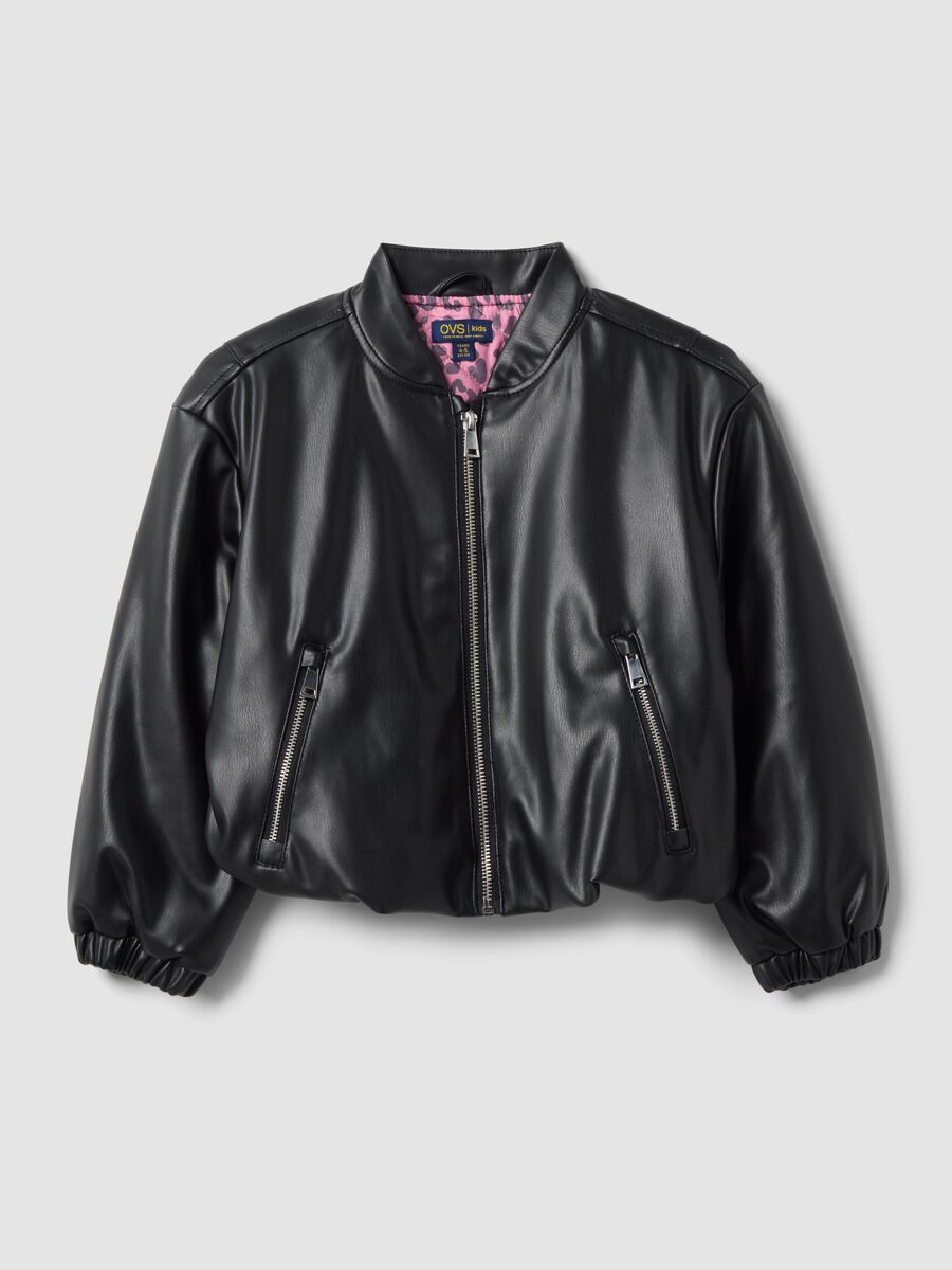 Black zip-up jacket, regular fit, for girls_0