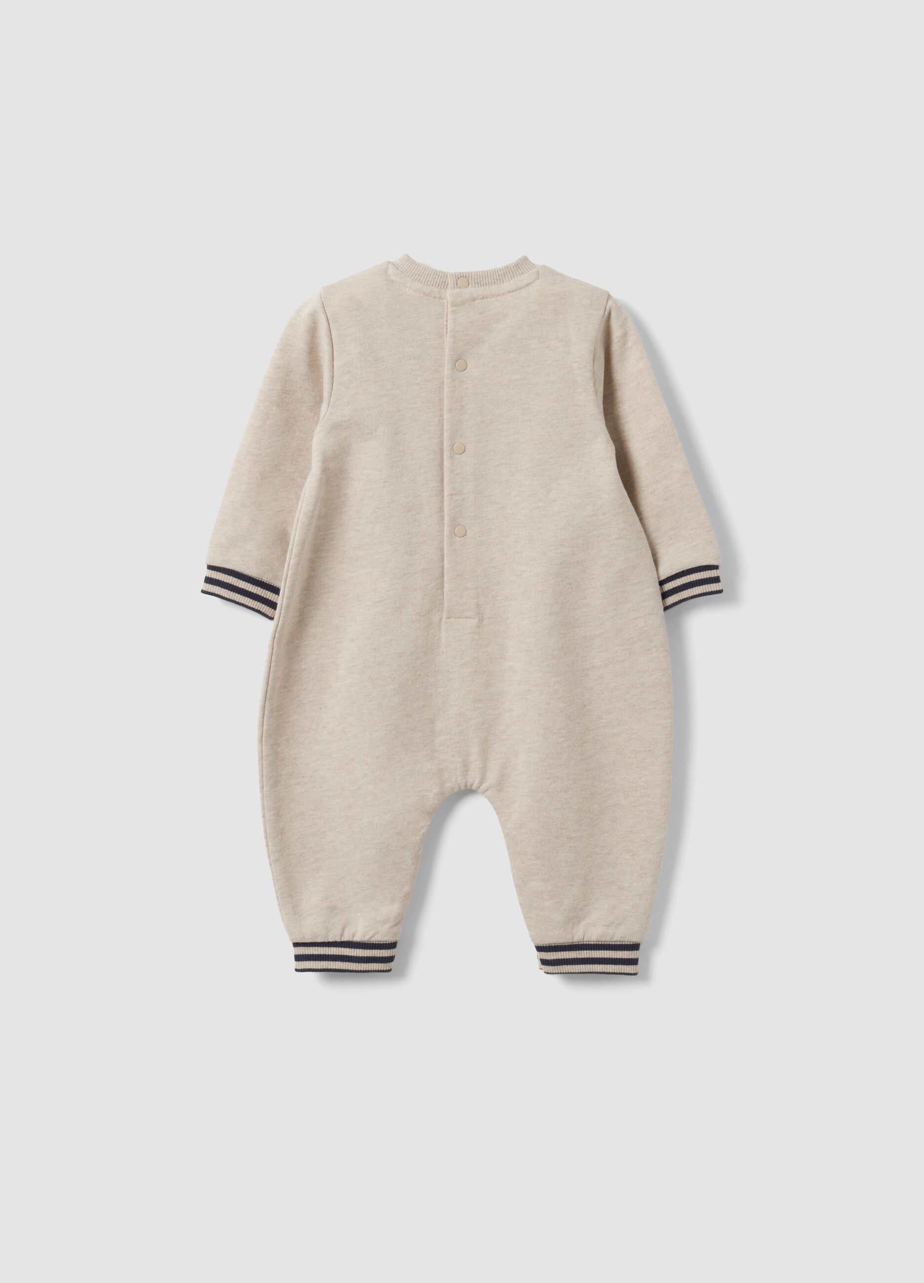 Beige organic cotton babygrow with teddy bear print for newborn