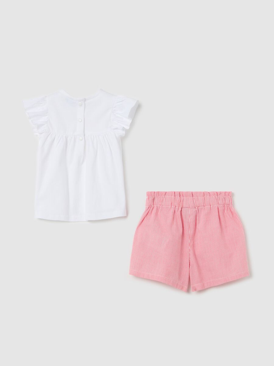 Set in cotone con fantasia a righe e ricamo fiori _1