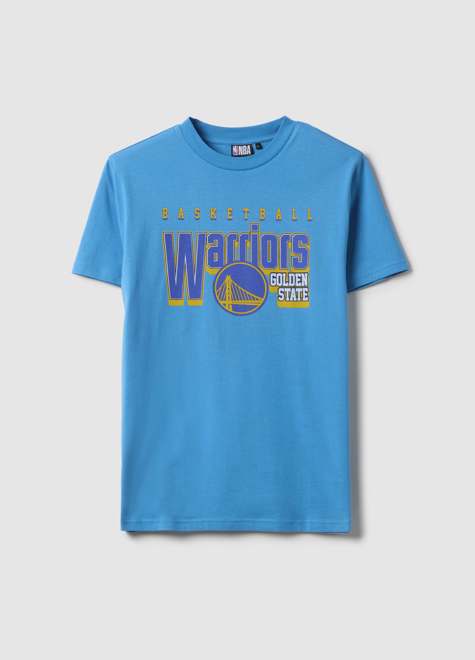 Sky Blue Pure Cotton Regular Fit T-shirt with Golden State Warriors Logo