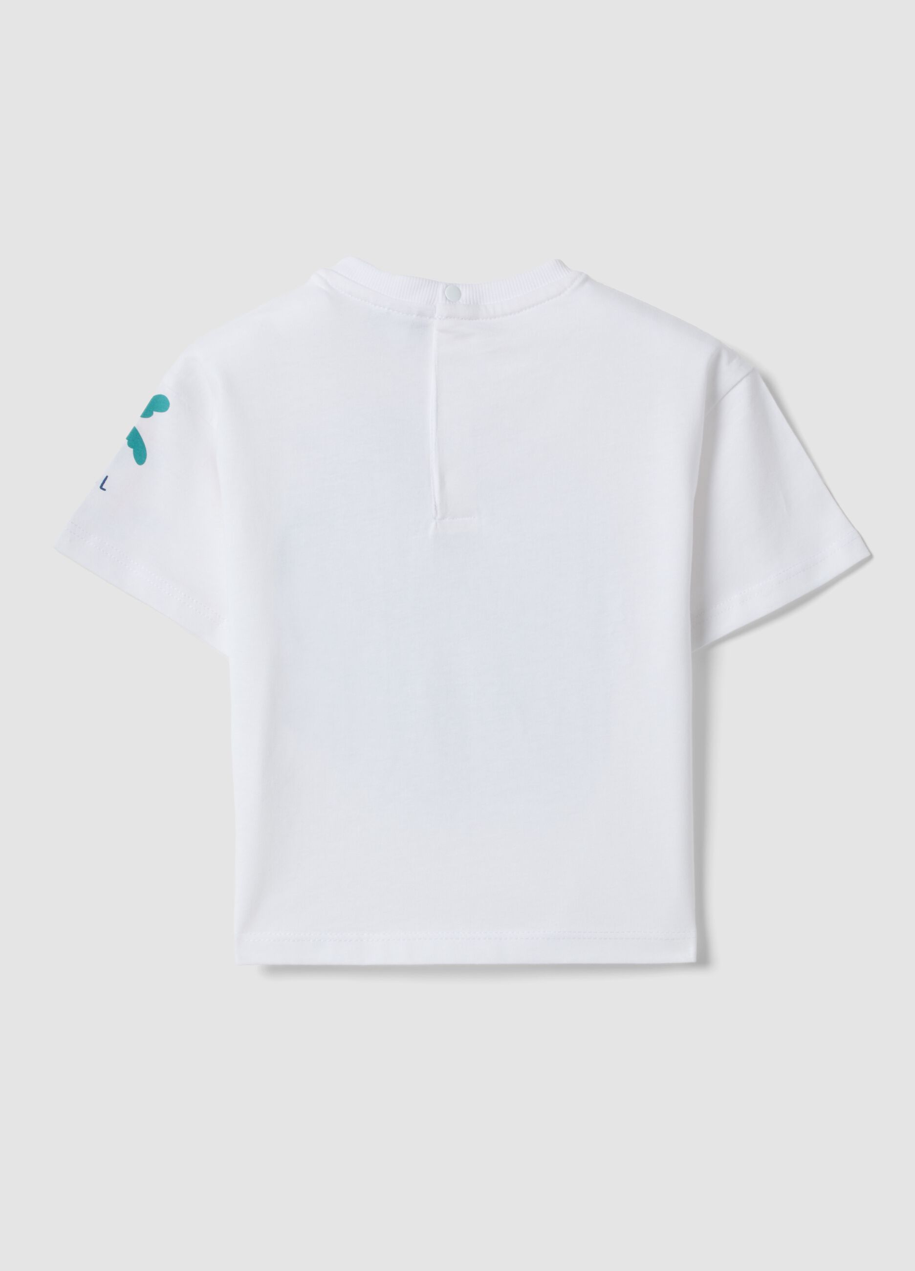 White short-sleeve pure cotton T-shirt with crocodile print for baby boy, oversized fit