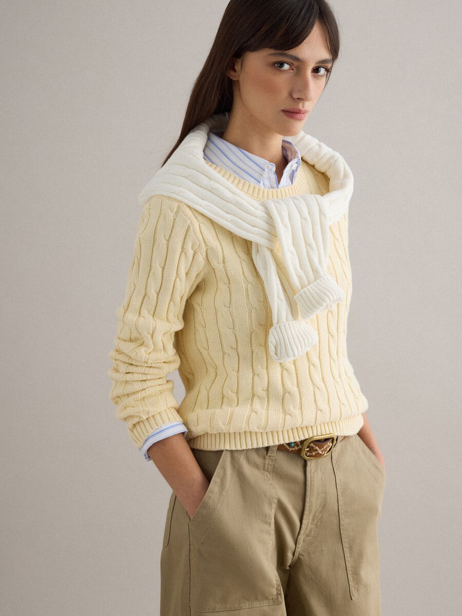 Yellow pure cotton regular fit cable knit jumper_1