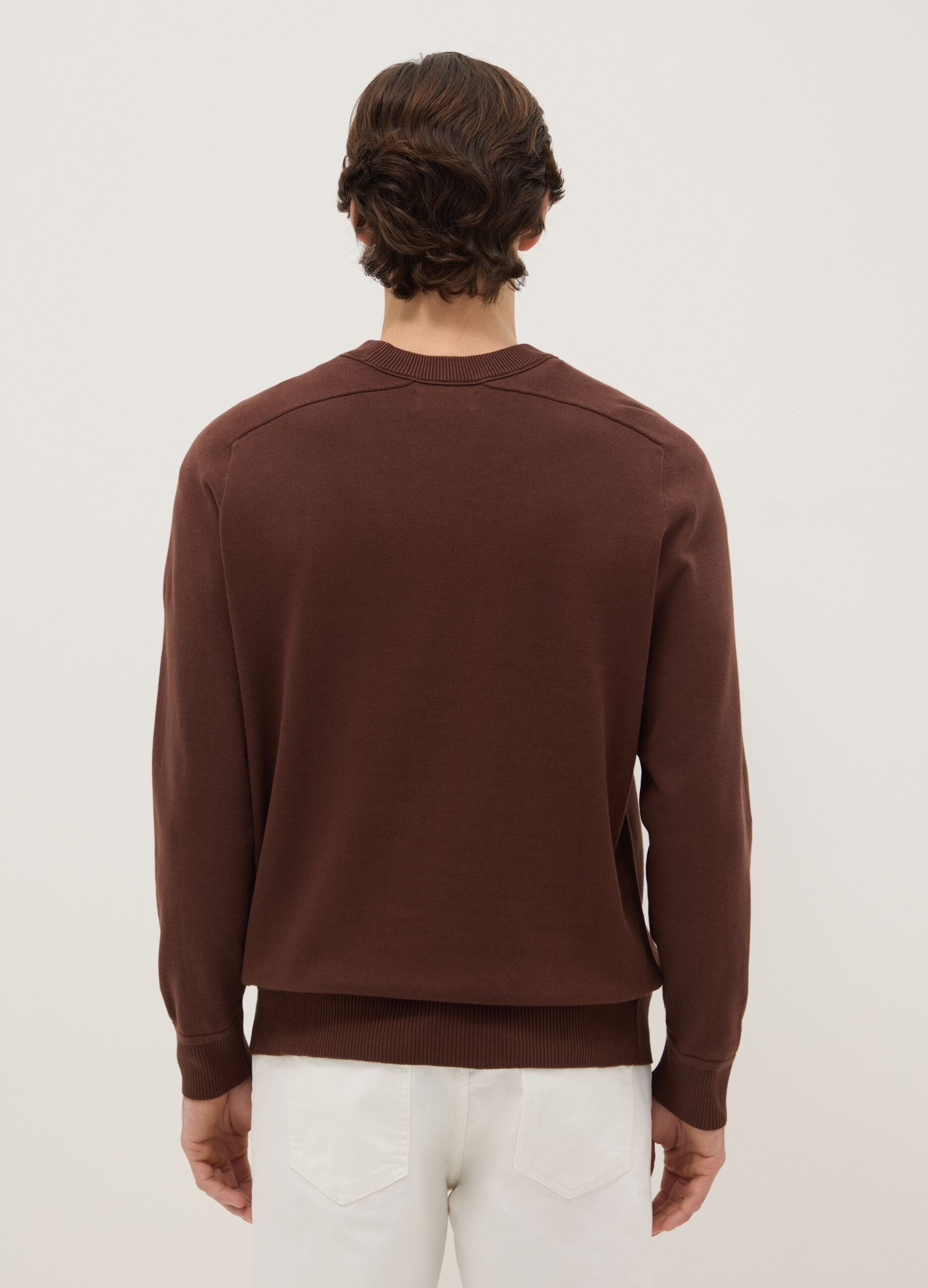 Brown pure cotton crew neck jumper regular fit