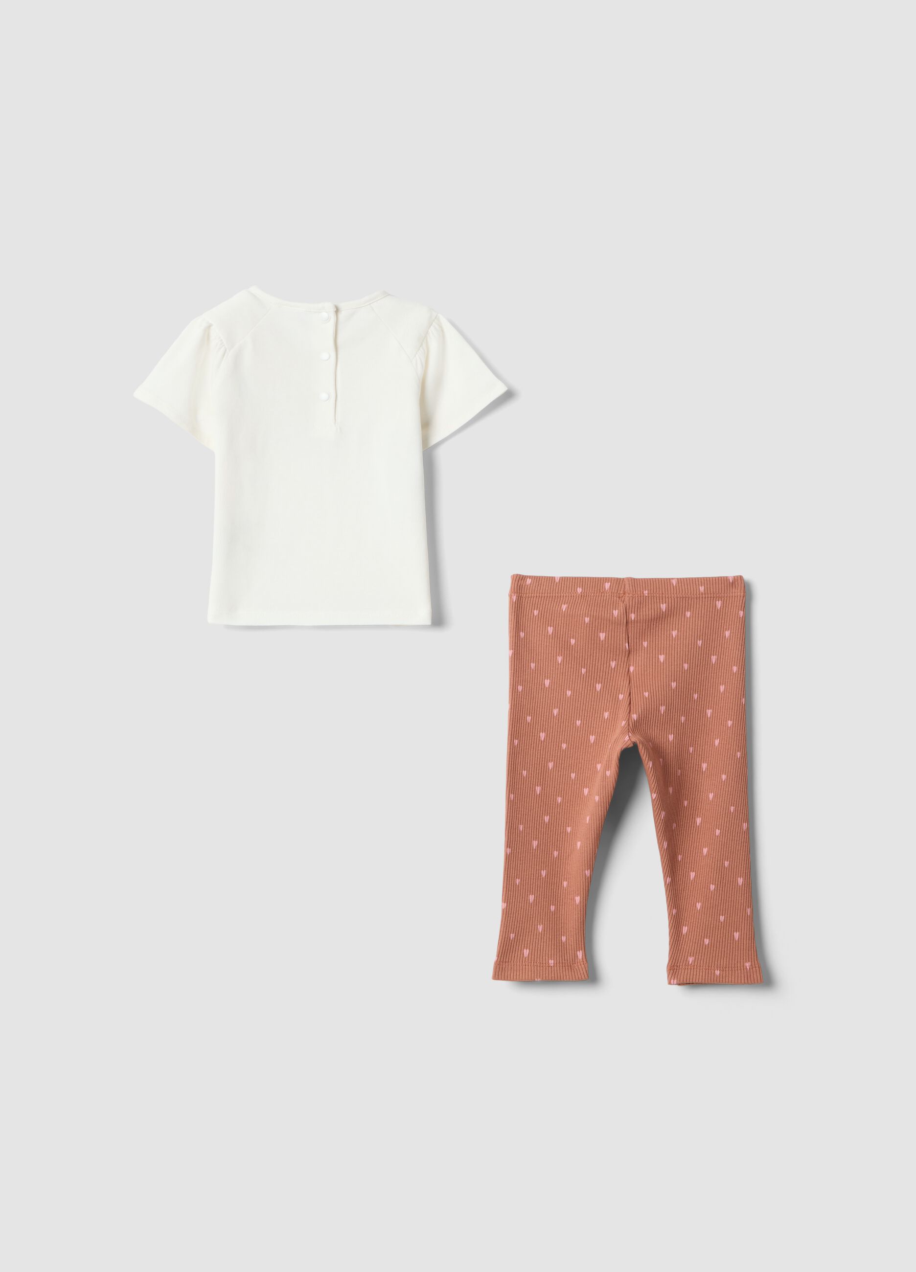 White and brown stretchy cotton outfit for girls