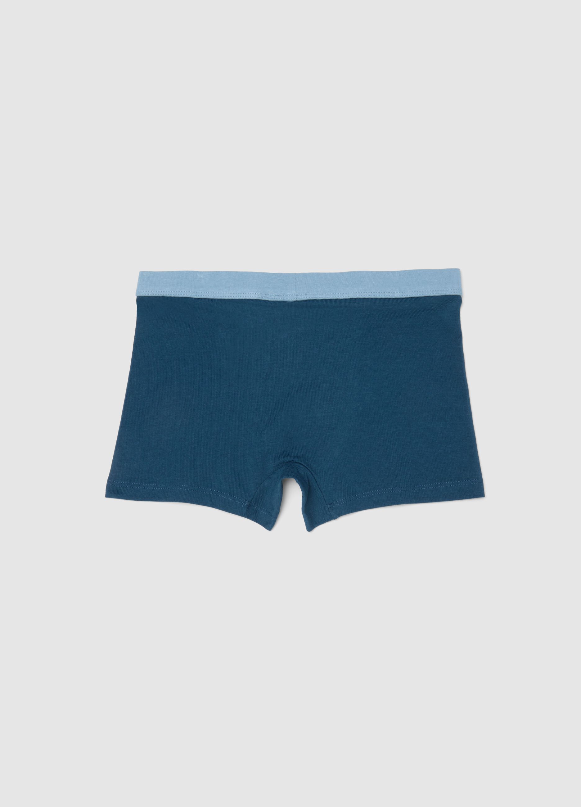 Blue stretch cotton regular fit boxer shorts for boys
