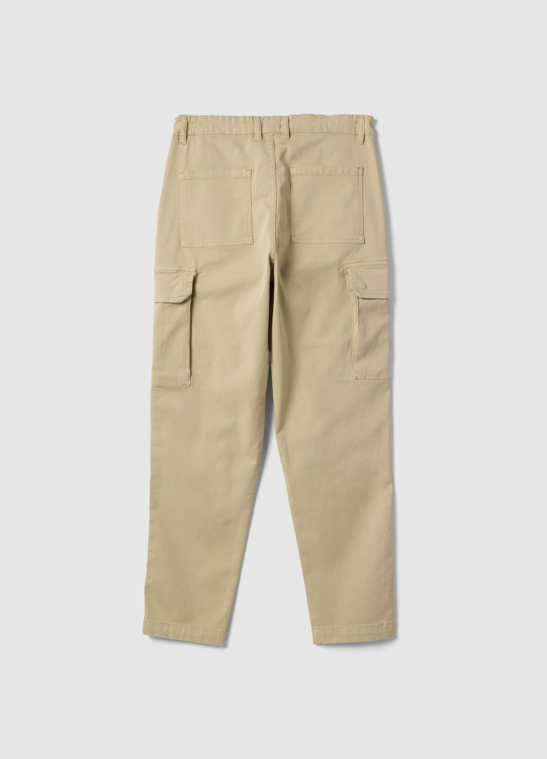 Boy's beige stretch cotton cargo trousers, regular fit